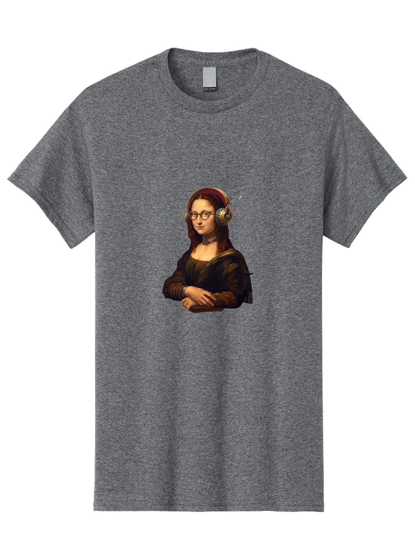 Mona-Lisa-Wearing-Headphones Men'S Graphic Tee, 100% Cotton, Comfortable Casual Summer Wear, Machine Washable, Vintage Camera, Old Camera, Antique Camera, Black Camera, Classic Photography, Photography Equipment, Nostalgic Device, Film Camera, Bam906 6