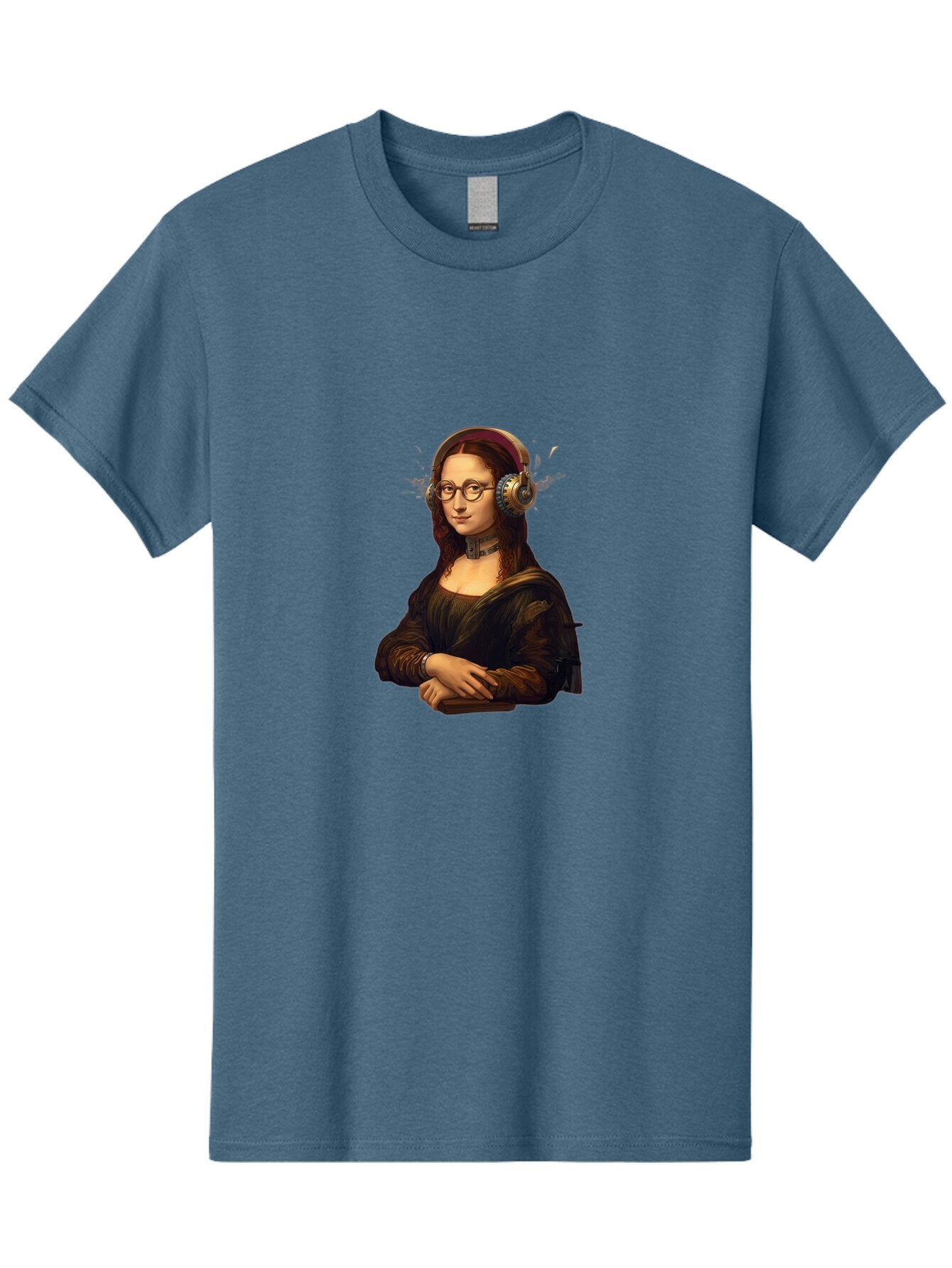 Mona-Lisa-Wearing-Headphones Men'S Graphic Tee, 100% Cotton, Comfortable Casual Summer Wear, Machine Washable, Vintage Camera, Old Camera, Antique Camera, Black Camera, Classic Photography, Photography Equipment, Nostalgic Device, Film Camera, Bam906 7