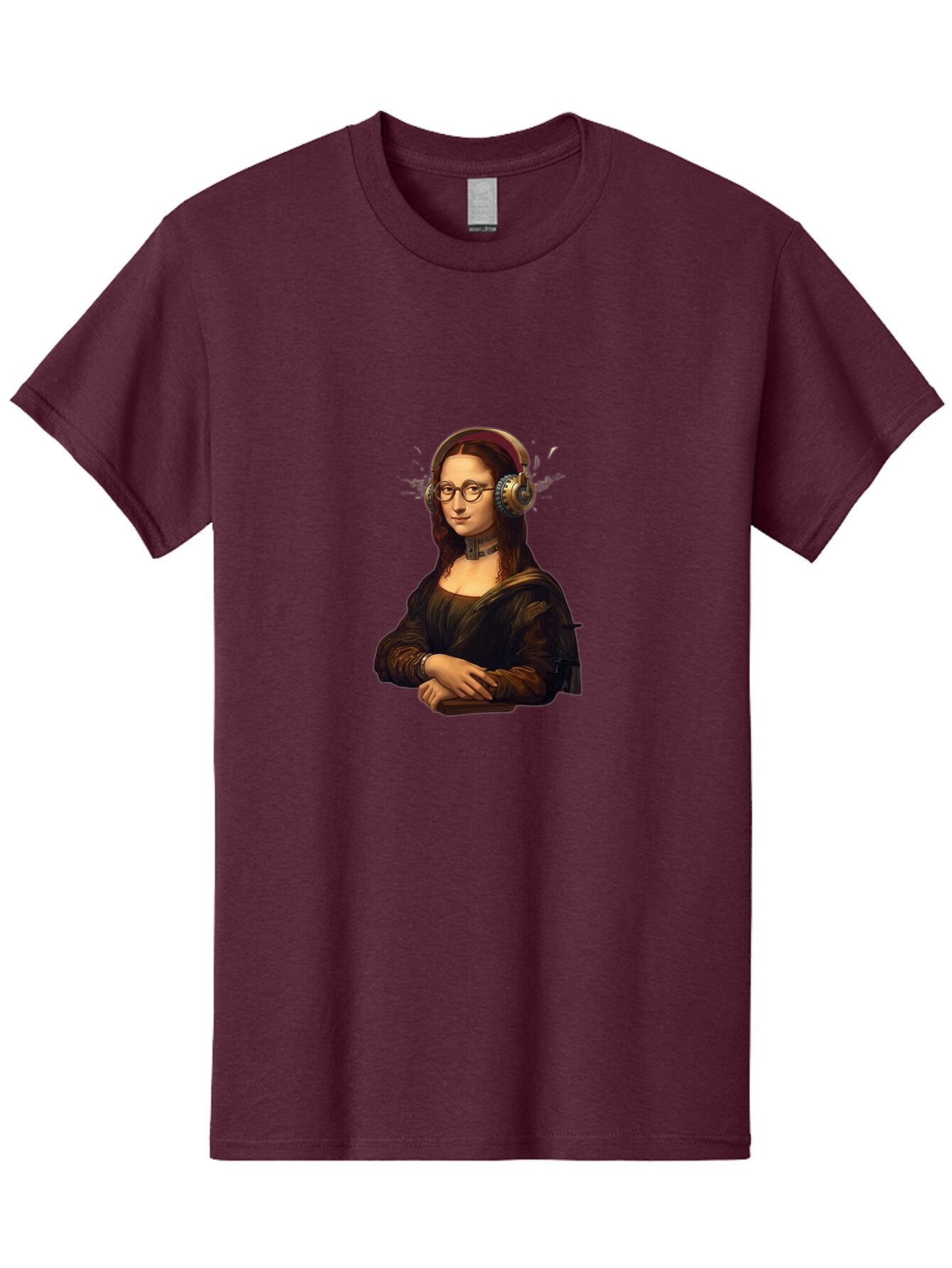 Mona-Lisa-Wearing-Headphones Men'S Graphic Tee, 100% Cotton, Comfortable Casual Summer Wear, Machine Washable, Vintage Camera, Old Camera, Antique Camera, Black Camera, Classic Photography, Photography Equipment, Nostalgic Device, Film Camera, Bam906 9