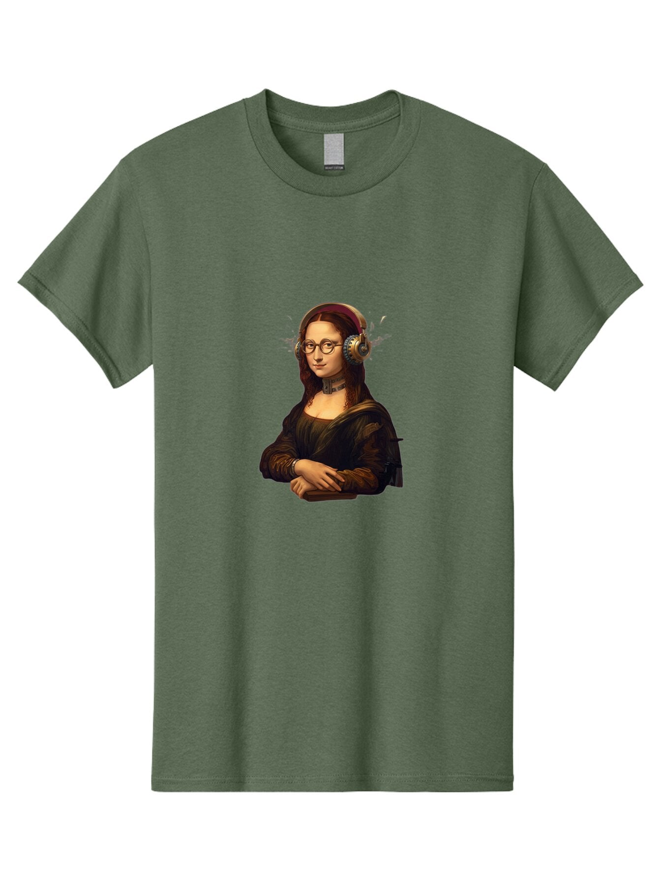 Mona-Lisa-Wearing-Headphones Men'S Graphic Tee, 100% Cotton, Comfortable Casual Summer Wear, Machine Washable, Vintage Camera, Old Camera, Antique Camera, Black Camera, Classic Photography, Photography Equipment, Nostalgic Device, Film Camera, Bam906 10