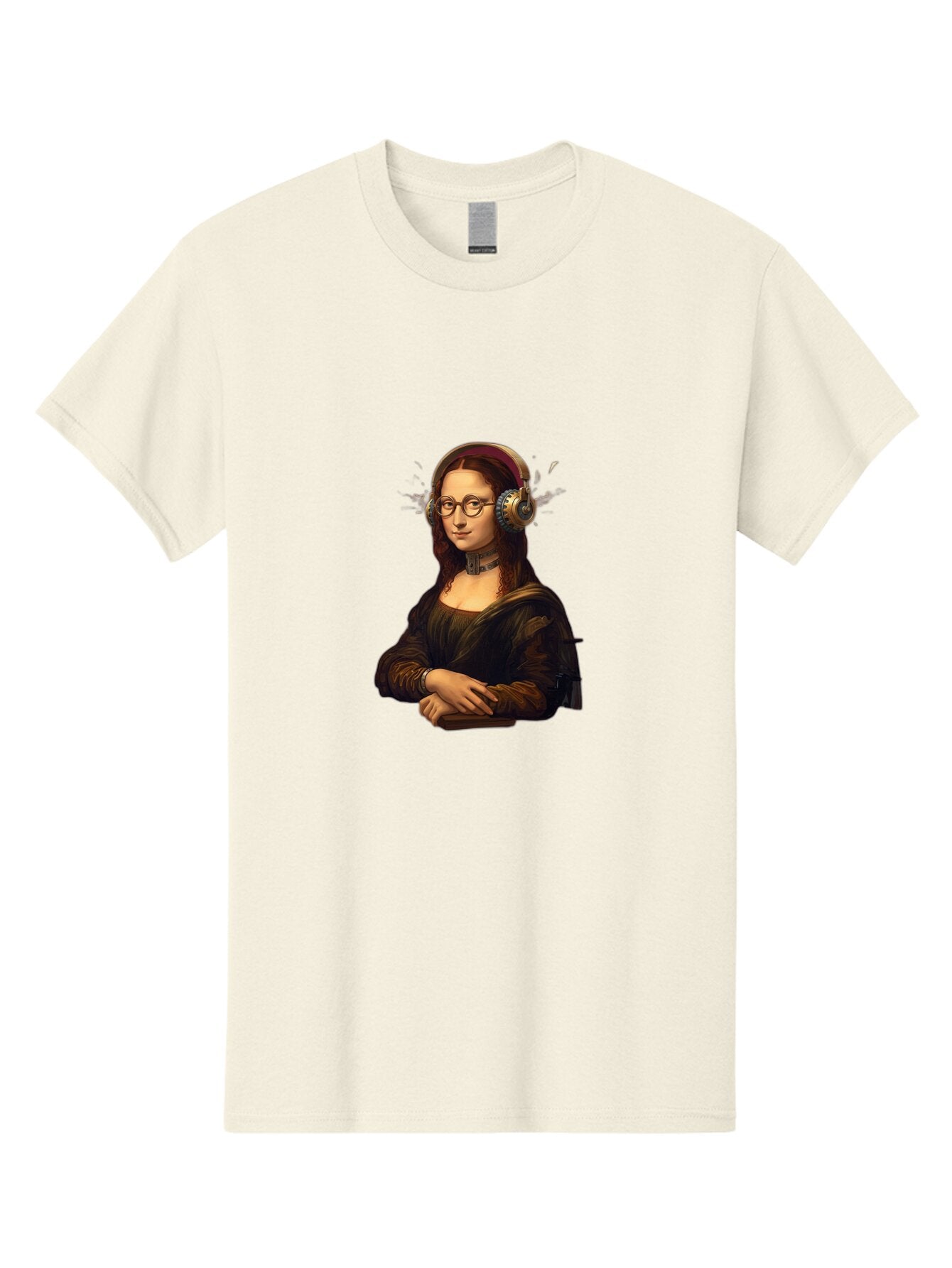 Mona-Lisa-Wearing-Headphones Men'S Graphic Tee, 100% Cotton, Comfortable Casual Summer Wear, Machine Washable, Vintage Camera, Old Camera, Antique Camera, Black Camera, Classic Photography, Photography Equipment, Nostalgic Device, Film Camera, Bam906 15