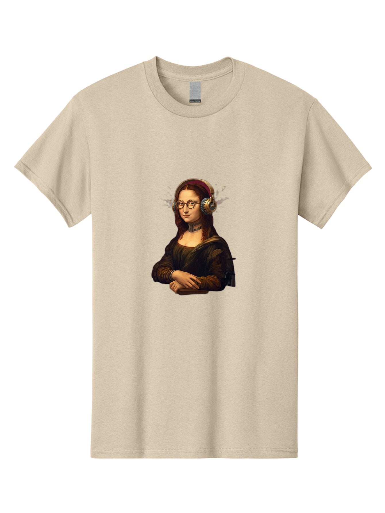 Mona-Lisa-Wearing-Headphones Men'S Graphic Tee, 100% Cotton, Comfortable Casual Summer Wear, Machine Washable, Vintage Camera, Old Camera, Antique Camera, Black Camera, Classic Photography, Photography Equipment, Nostalgic Device, Film Camera, Bam906 12