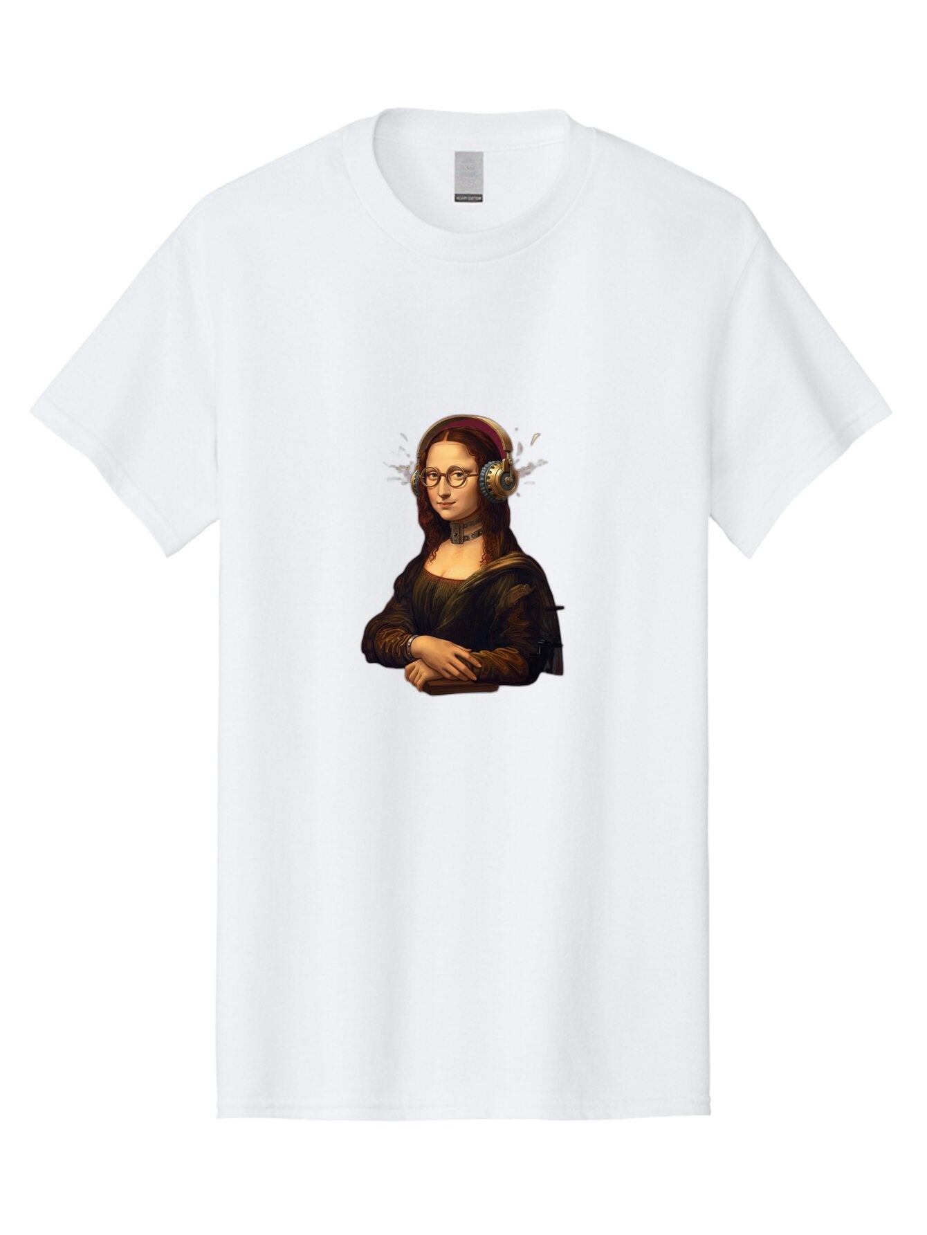 Mona-Lisa-Wearing-Headphones Men'S Graphic Tee, 100% Cotton, Comfortable Casual Summer Wear, Machine Washable, Vintage Camera, Old Camera, Antique Camera, Black Camera, Classic Photography, Photography Equipment, Nostalgic Device, Film Camera, Bam906 8