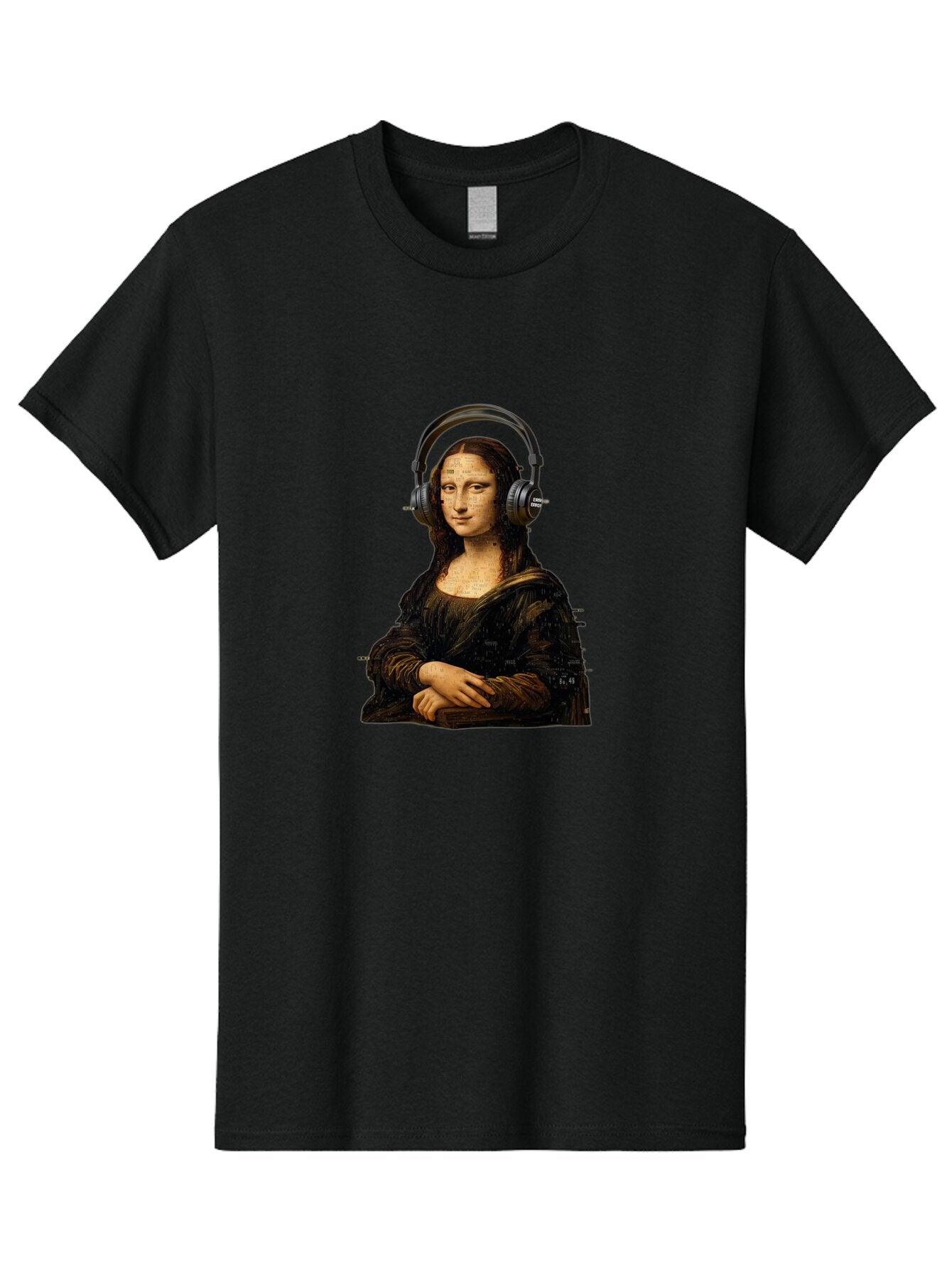 Mona-Lisa-With-Headphones-1 Men'S Graphic Tee, 100% Cotton, Comfortable Casual Summer Wear, Machine Washable, Vintage Camera, Old Camera, Antique Camera, Black Camera, Classic Photography, Photography Equipment, Nostalgic Device, Film Camera, Bam907 14