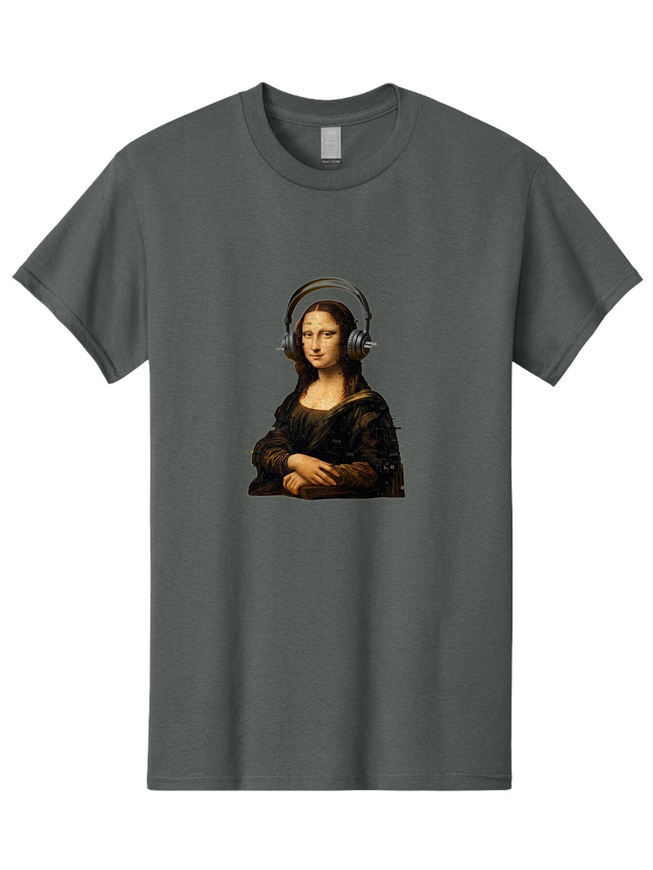Mona-Lisa-With-Headphones-1 Men'S Graphic Tee, 100% Cotton, Comfortable Casual Summer Wear, Machine Washable, Vintage Camera, Old Camera, Antique Camera, Black Camera, Classic Photography, Photography Equipment, Nostalgic Device, Film Camera, Bam907 10