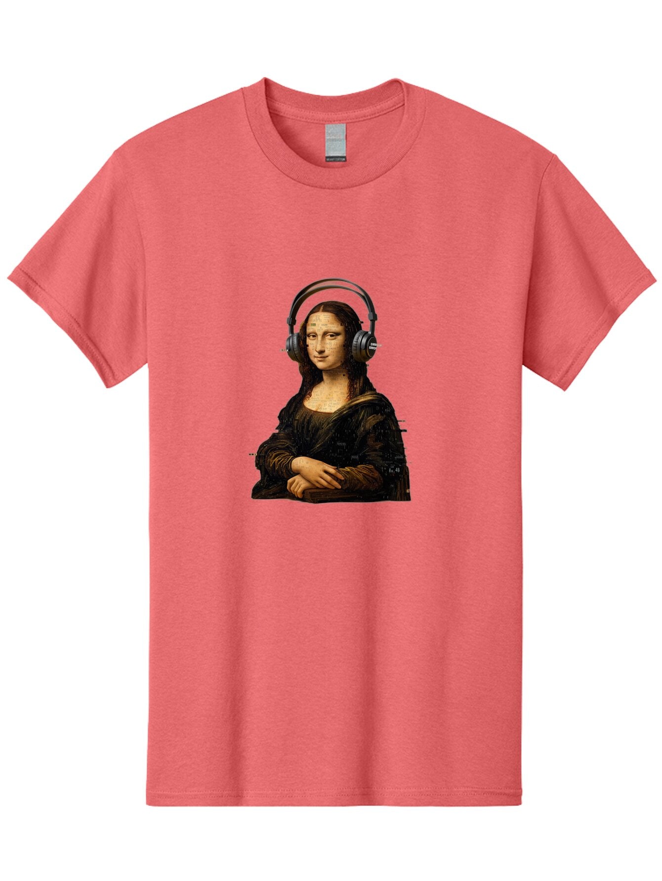 Mona-Lisa-With-Headphones-1 Men'S Graphic Tee, 100% Cotton, Comfortable Casual Summer Wear, Machine Washable, Vintage Camera, Old Camera, Antique Camera, Black Camera, Classic Photography, Photography Equipment, Nostalgic Device, Film Camera, Bam907