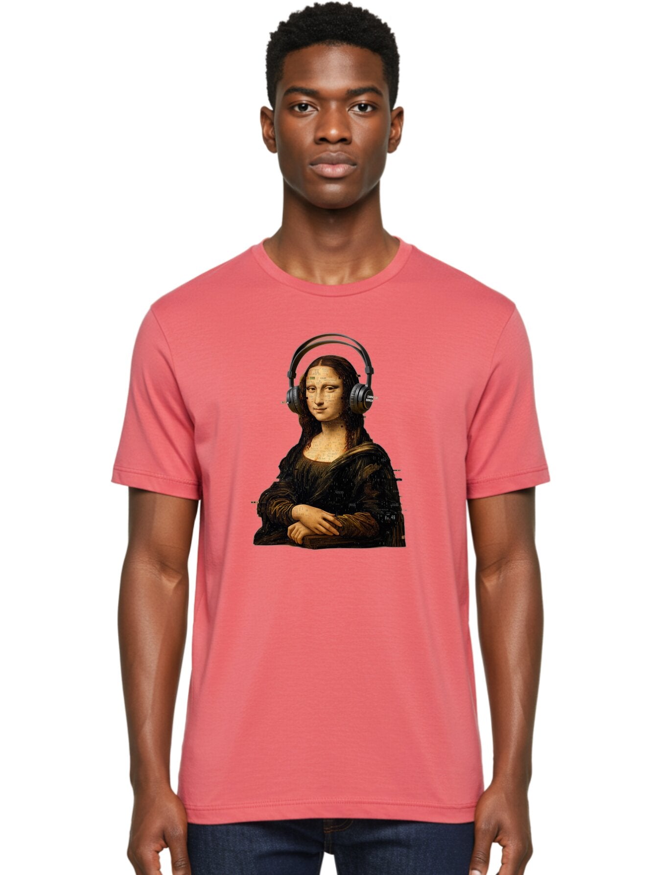Mona-Lisa-With-Headphones-1 Men'S Graphic Tee, 100% Cotton, Comfortable Casual Summer Wear, Machine Washable, Vintage Camera, Old Camera, Antique Camera, Black Camera, Classic Photography, Photography Equipment, Nostalgic Device, Film Camera, Bam907 19