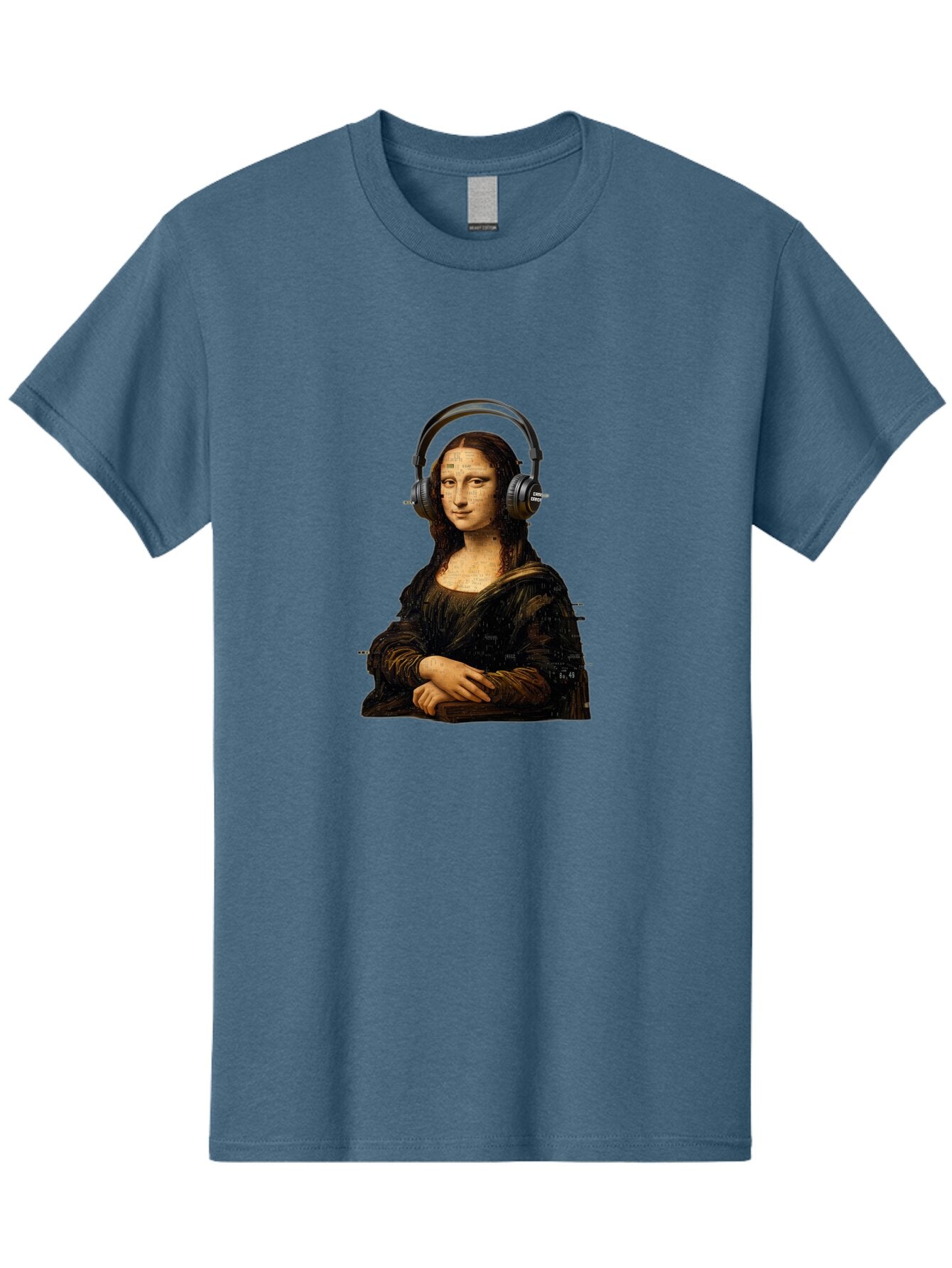 Mona-Lisa-With-Headphones-1 Men'S Graphic Tee, 100% Cotton, Comfortable Casual Summer Wear, Machine Washable, Vintage Camera, Old Camera, Antique Camera, Black Camera, Classic Photography, Photography Equipment, Nostalgic Device, Film Camera, Bam907