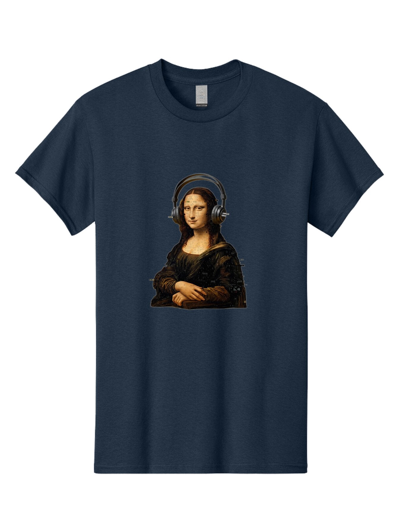 Mona-Lisa-With-Headphones-1 Men'S Graphic Tee, 100% Cotton, Comfortable Casual Summer Wear, Machine Washable, Vintage Camera, Old Camera, Antique Camera, Black Camera, Classic Photography, Photography Equipment, Nostalgic Device, Film Camera, Bam907 13