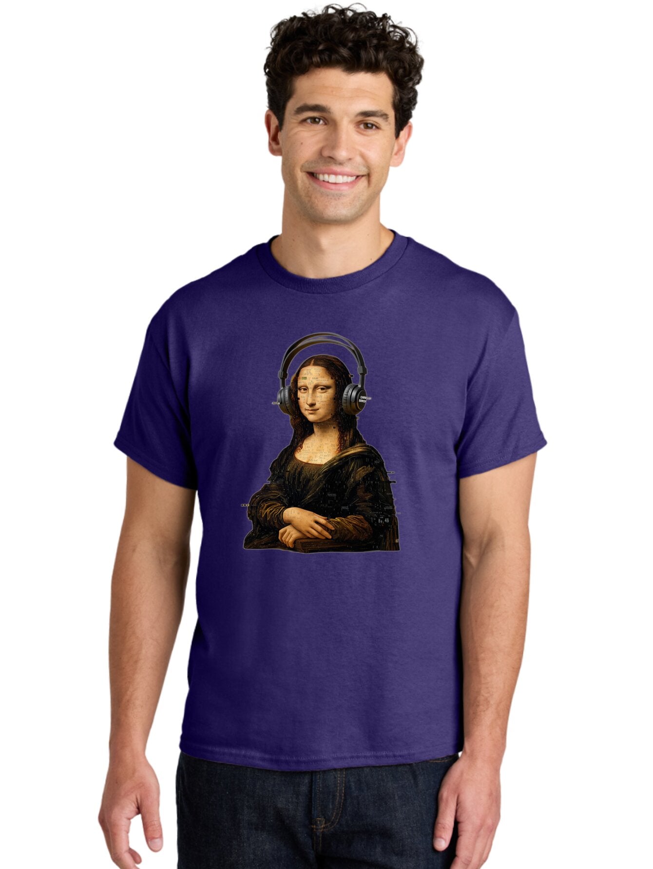 Mona-Lisa-With-Headphones-1 Men'S Graphic Tee, 100% Cotton, Comfortable Casual Summer Wear, Machine Washable, Vintage Camera, Old Camera, Antique Camera, Black Camera, Classic Photography, Photography Equipment, Nostalgic Device, Film Camera, Bam907 23