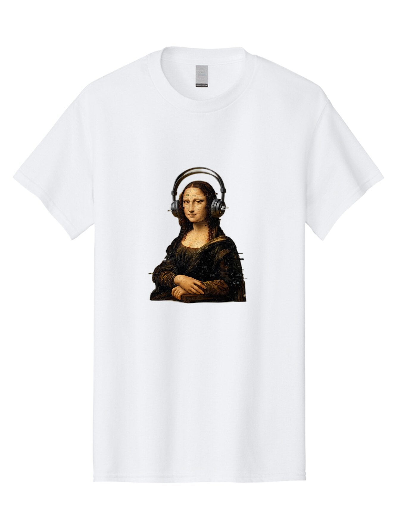Mona-Lisa-With-Headphones-1 Men'S Graphic Tee, 100% Cotton, Comfortable Casual Summer Wear, Machine Washable, Vintage Camera, Old Camera, Antique Camera, Black Camera, Classic Photography, Photography Equipment, Nostalgic Device, Film Camera, Bam907 9
