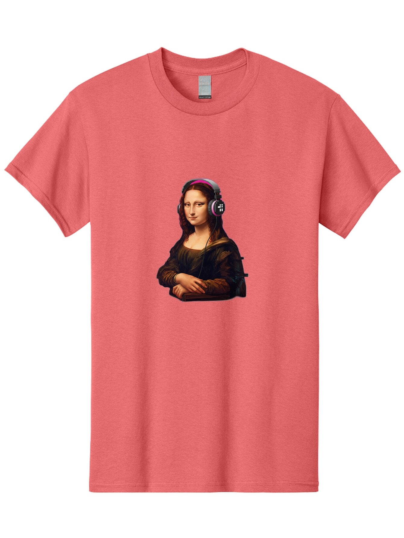 Mona-Lisa-With-Headphones-2 Men'S Graphic Tee, 100% Cotton, Comfortable Casual Summer Wear, Machine Washable, Vintage Camera, Old Camera, Antique Camera, Black Camera, Classic Photography, Photography Equipment, Nostalgic Device, Film Camera, Bam908 6