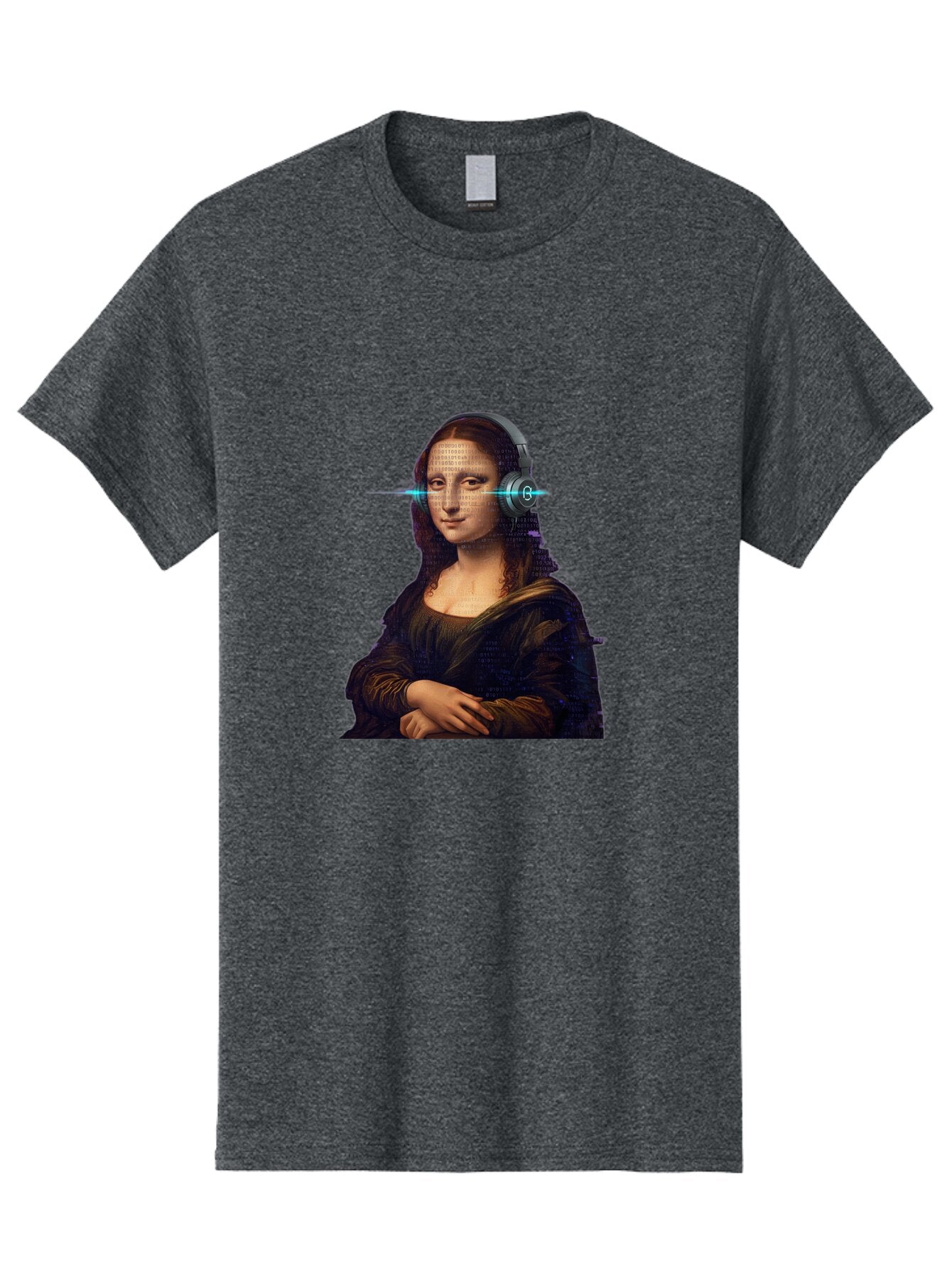 Mona-Lisa-With-Headphones-3 Men'S Graphic Tee, 100% Cotton, Comfortable Casual Summer Wear, Machine Washable, Vintage Camera, Old Camera, Antique Camera, Black Camera, Classic Photography, Photography Equipment, Nostalgic Device, Film Camera, Bam909 6