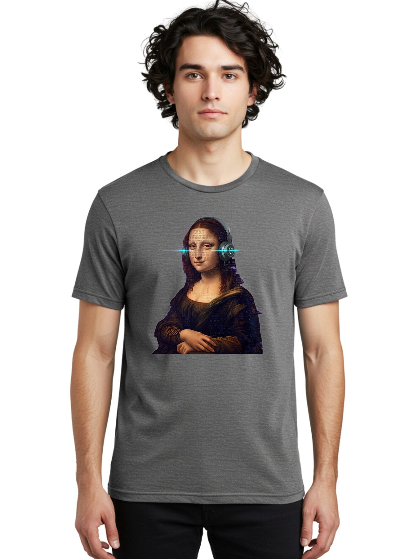 Mona-Lisa-With-Headphones-3 Men'S Graphic Tee, 100% Cotton, Comfortable Casual Summer Wear, Machine Washable, Vintage Camera, Old Camera, Antique Camera, Black Camera, Classic Photography, Photography Equipment, Nostalgic Device, Film Camera, Bam909 27