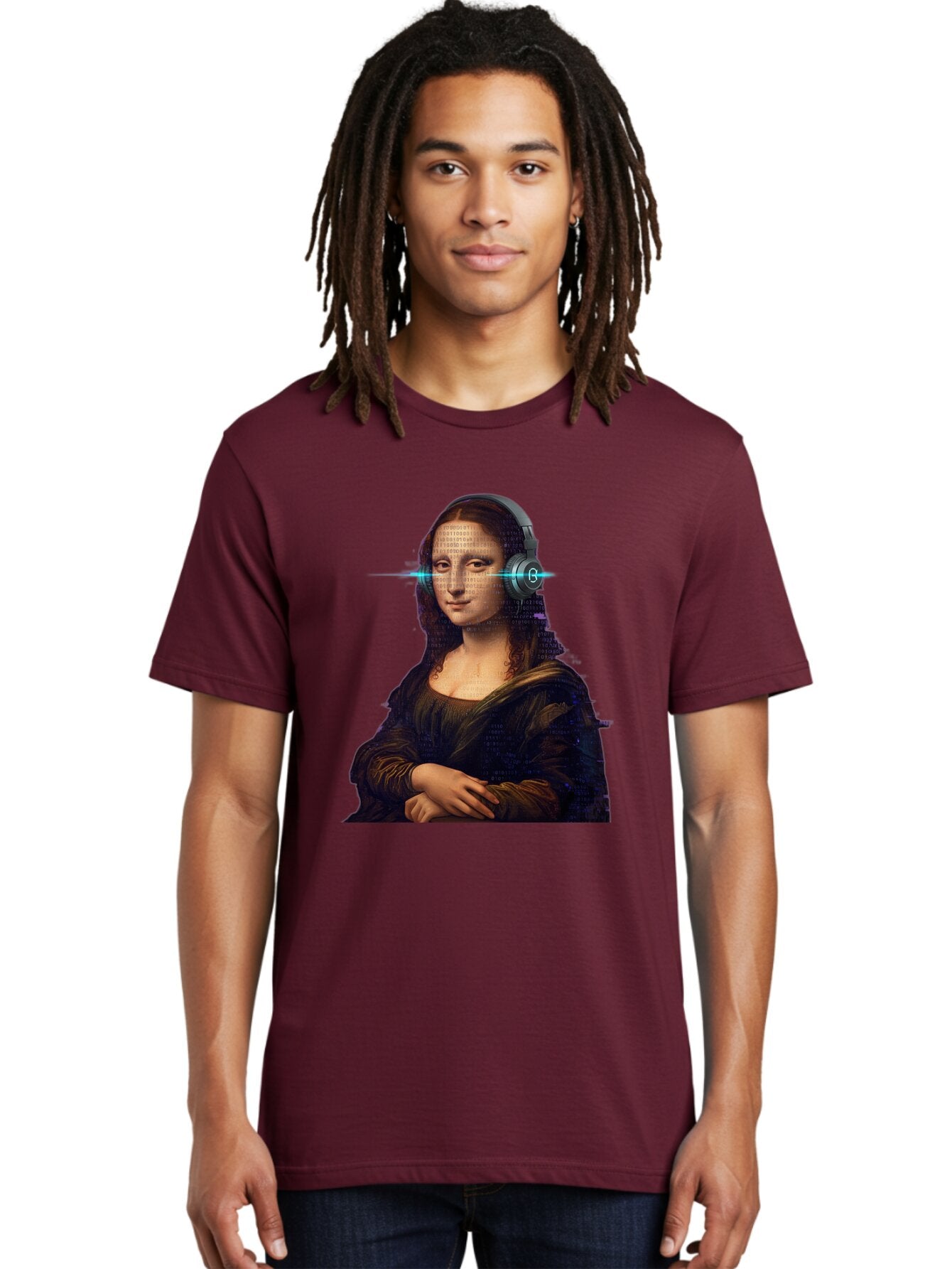 Mona-Lisa-With-Headphones-3 Men'S Graphic Tee, 100% Cotton, Comfortable Casual Summer Wear, Machine Washable, Vintage Camera, Old Camera, Antique Camera, Black Camera, Classic Photography, Photography Equipment, Nostalgic Device, Film Camera, Bam909 25