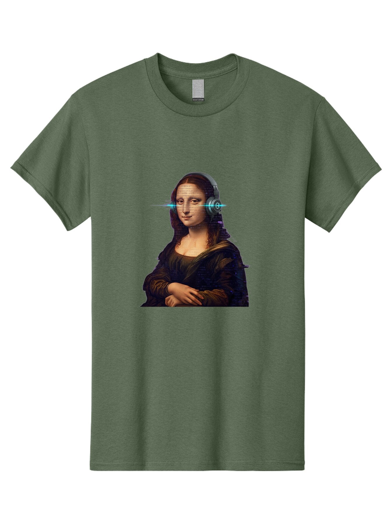 Mona-Lisa-With-Headphones-3 Men'S Graphic Tee, 100% Cotton, Comfortable Casual Summer Wear, Machine Washable, Vintage Camera, Old Camera, Antique Camera, Black Camera, Classic Photography, Photography Equipment, Nostalgic Device, Film Camera, Bam909 3