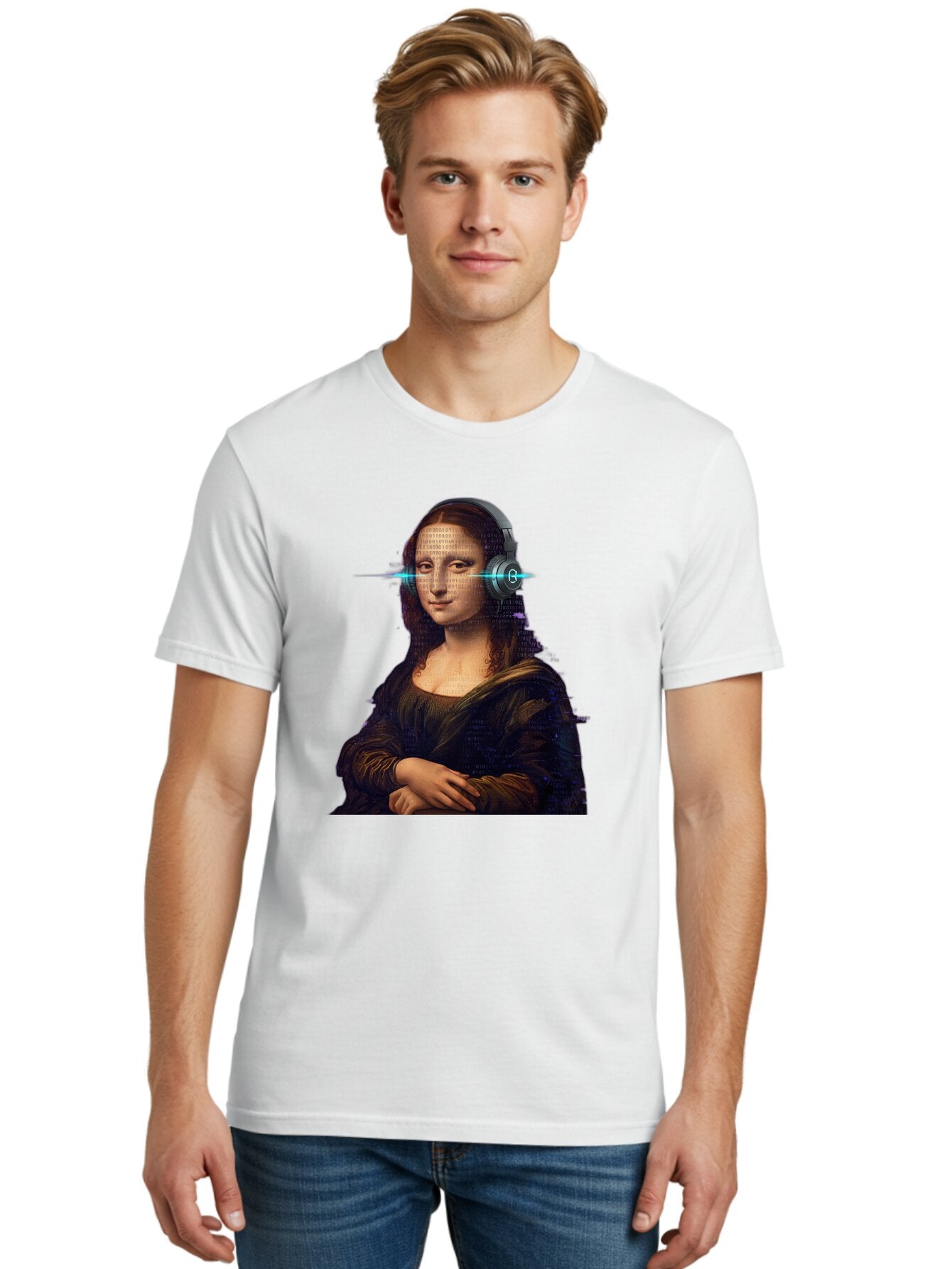 Mona-Lisa-With-Headphones-3 Men'S Graphic Tee, 100% Cotton, Comfortable Casual Summer Wear, Machine Washable, Vintage Camera, Old Camera, Antique Camera, Black Camera, Classic Photography, Photography Equipment, Nostalgic Device, Film Camera, Bam909 30