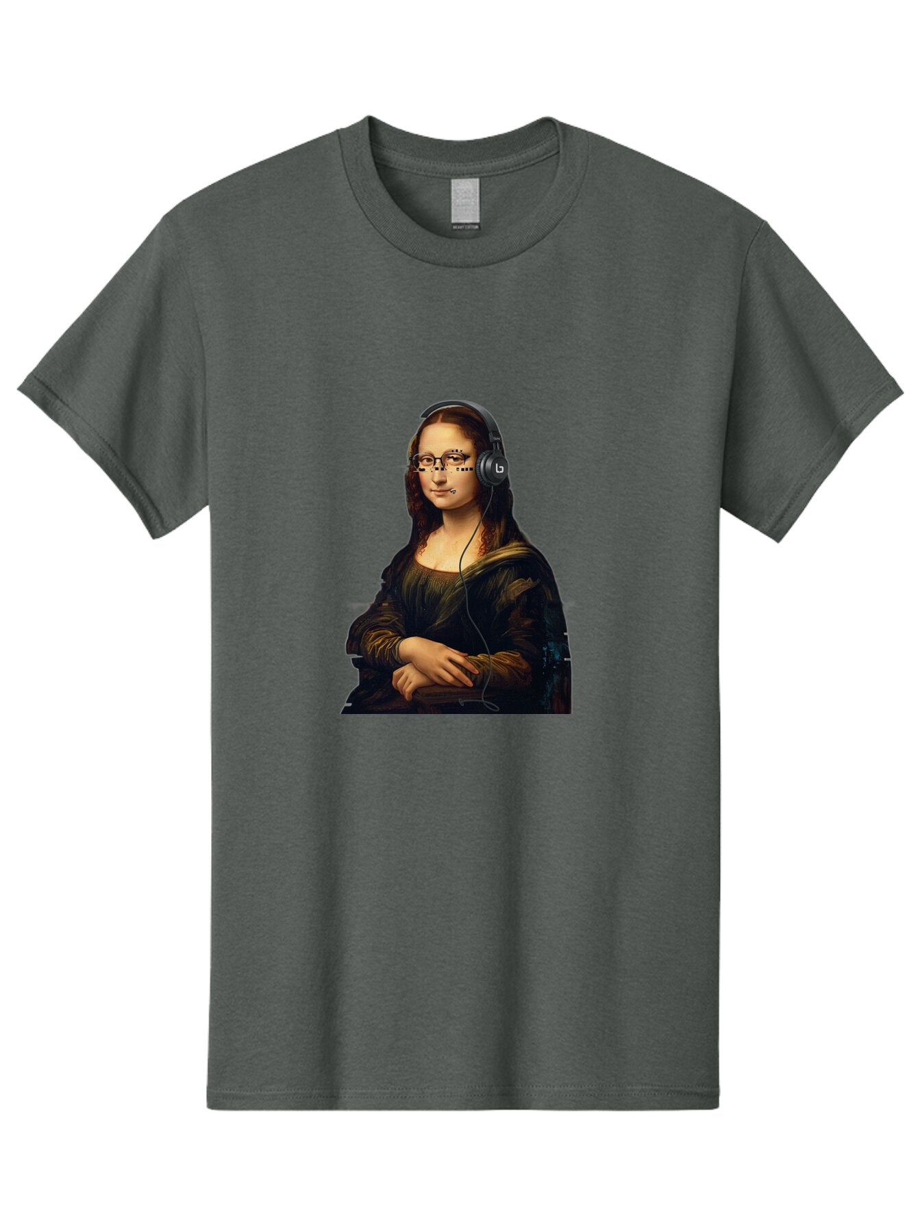 Mona-Lisa-With-Headphones-4 Men'S Graphic Tee, 100% Cotton, Comfortable Casual Summer Wear, Machine Washable, Vintage Camera, Old Camera, Antique Camera, Black Camera, Classic Photography, Photography Equipment, Nostalgic Device, Film Camera, Bam910 15