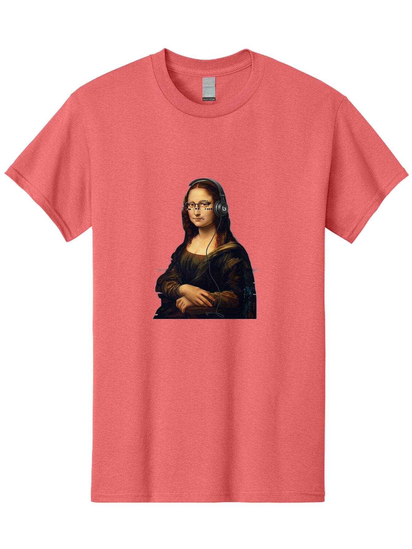 Mona-Lisa-With-Headphones-4 Men'S Graphic Tee, 100% Cotton, Comfortable Casual Summer Wear, Machine Washable, Vintage Camera, Old Camera, Antique Camera, Black Camera, Classic Photography, Photography Equipment, Nostalgic Device, Film Camera, Bam910