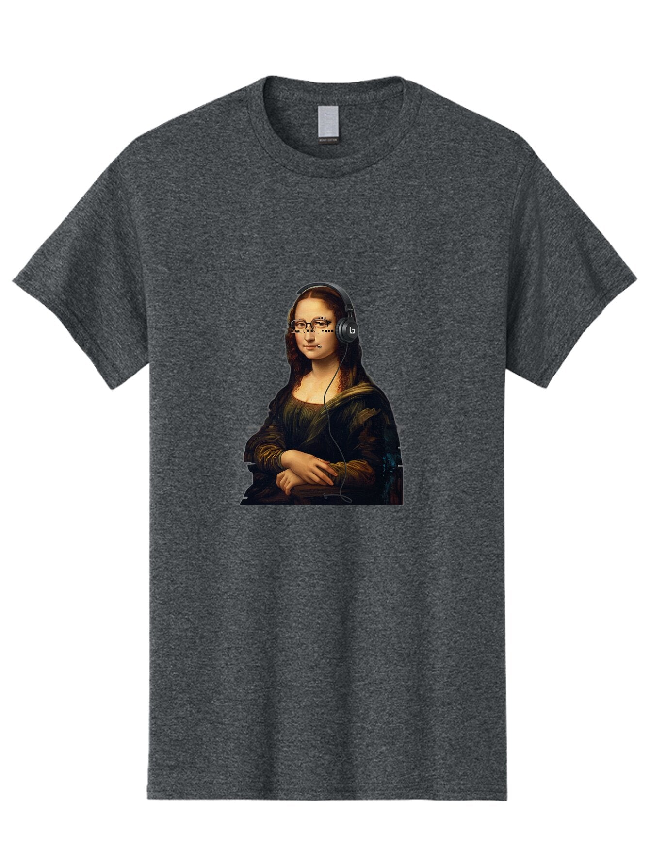 Mona-Lisa-With-Headphones-4 Men'S Graphic Tee, 100% Cotton, Comfortable Casual Summer Wear, Machine Washable, Vintage Camera, Old Camera, Antique Camera, Black Camera, Classic Photography, Photography Equipment, Nostalgic Device, Film Camera, Bam910 14