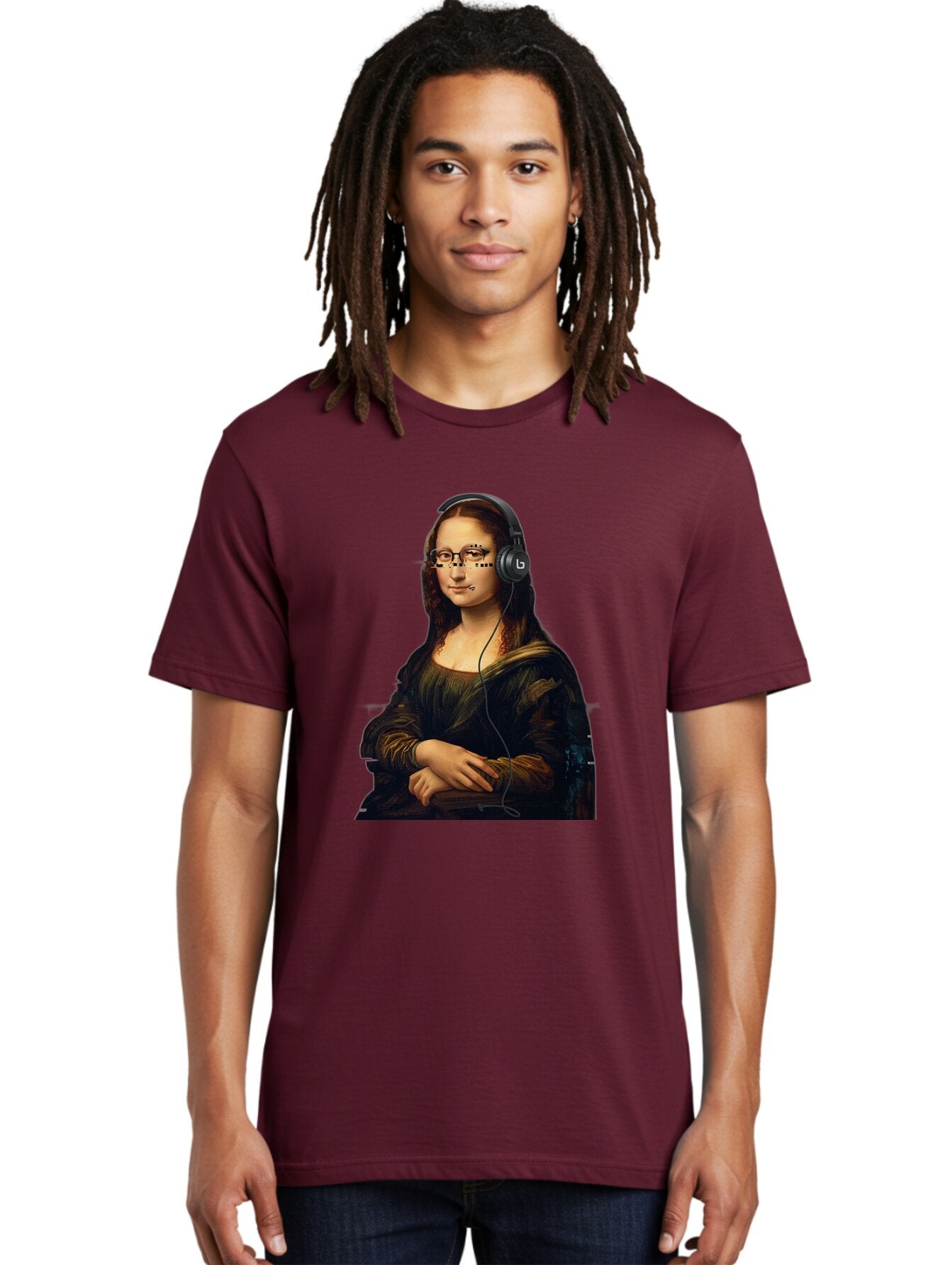 Mona-Lisa-With-Headphones-4 Men'S Graphic Tee, 100% Cotton, Comfortable Casual Summer Wear, Machine Washable, Vintage Camera, Old Camera, Antique Camera, Black Camera, Classic Photography, Photography Equipment, Nostalgic Device, Film Camera, Bam910 27