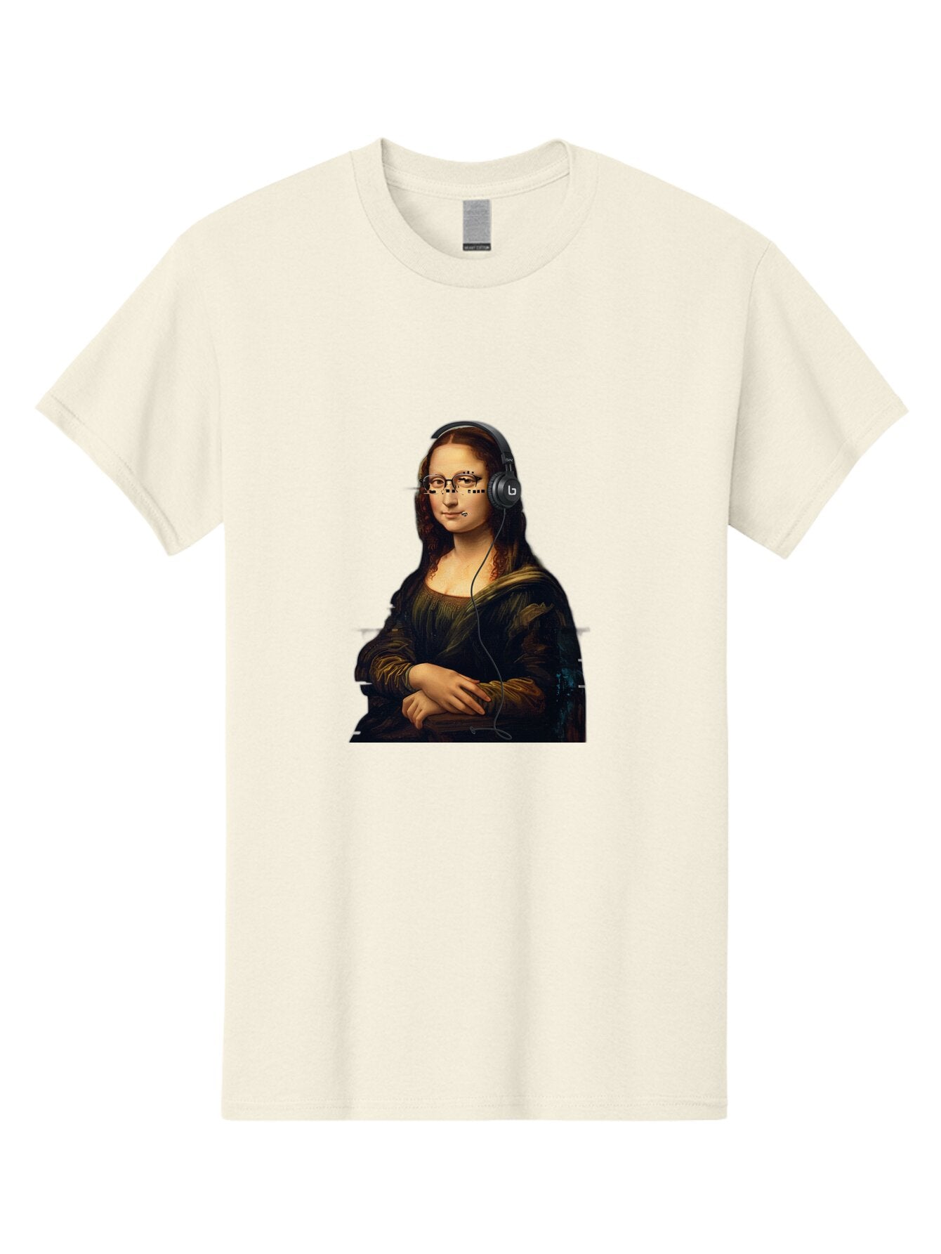 Mona-Lisa-With-Headphones-4 Men'S Graphic Tee, 100% Cotton, Comfortable Casual Summer Wear, Machine Washable, Vintage Camera, Old Camera, Antique Camera, Black Camera, Classic Photography, Photography Equipment, Nostalgic Device, Film Camera, Bam910 12
