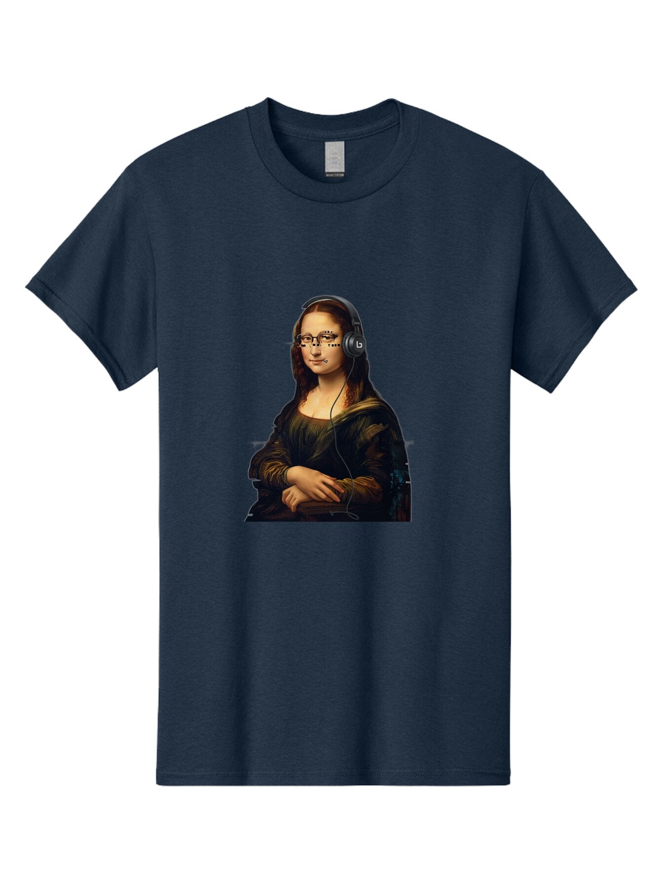 Mona-Lisa-With-Headphones-4 Men'S Graphic Tee, 100% Cotton, Comfortable Casual Summer Wear, Machine Washable, Vintage Camera, Old Camera, Antique Camera, Black Camera, Classic Photography, Photography Equipment, Nostalgic Device, Film Camera, Bam910 10