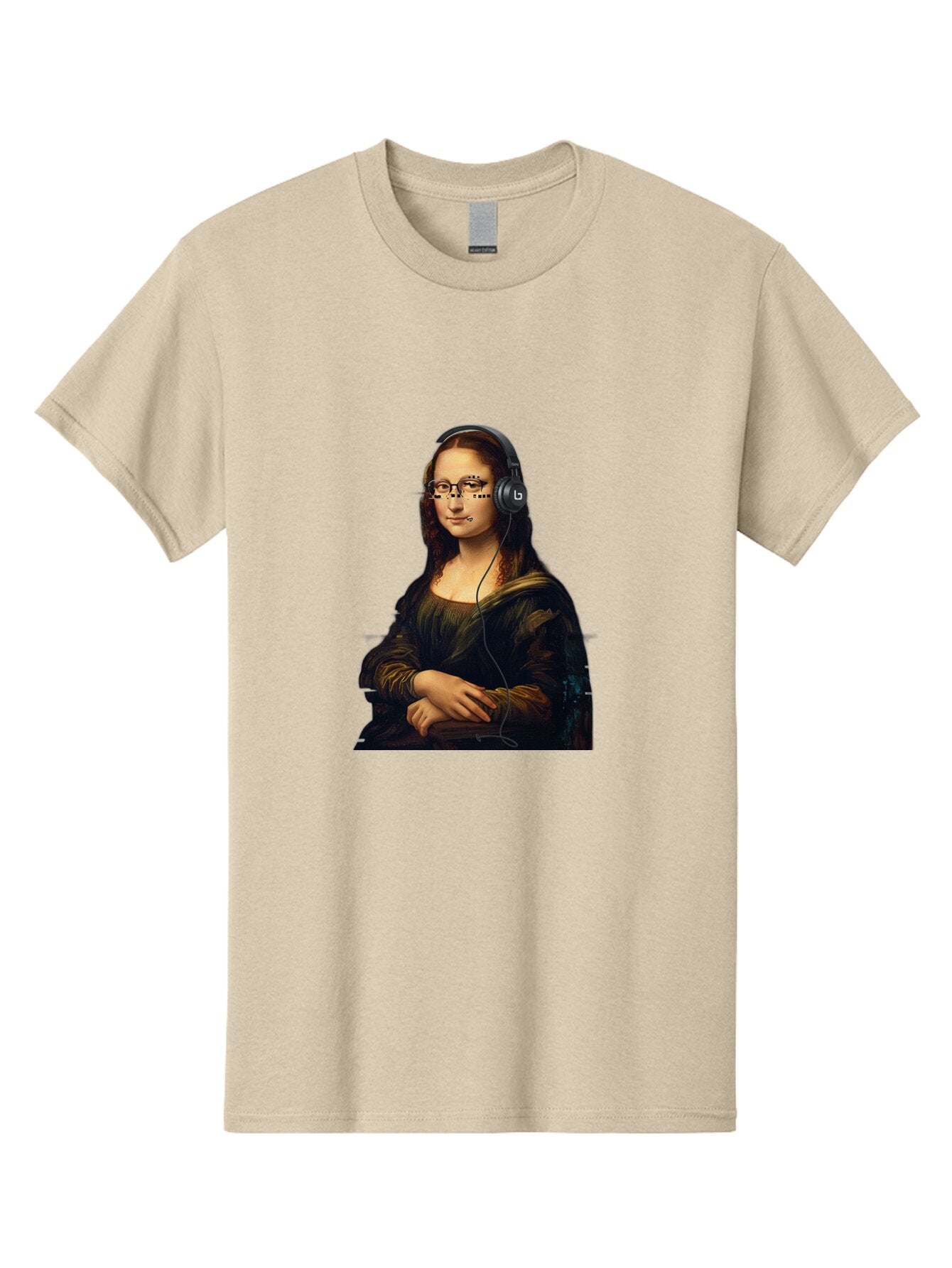 Mona-Lisa-With-Headphones-4 Men'S Graphic Tee, 100% Cotton, Comfortable Casual Summer Wear, Machine Washable, Vintage Camera, Old Camera, Antique Camera, Black Camera, Classic Photography, Photography Equipment, Nostalgic Device, Film Camera, Bam910 3