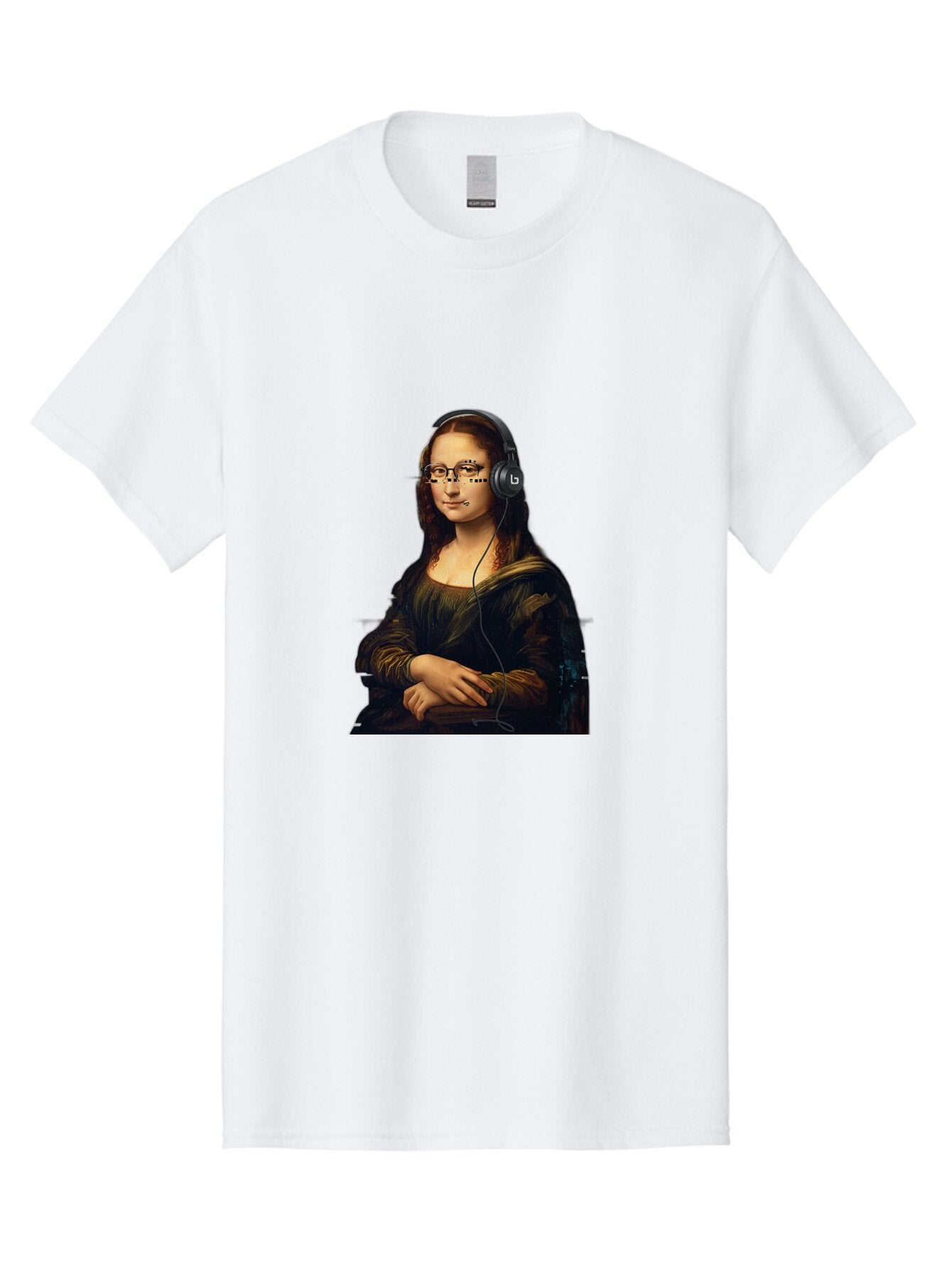 Mona-Lisa-With-Headphones-4 Men'S Graphic Tee, 100% Cotton, Comfortable Casual Summer Wear, Machine Washable, Vintage Camera, Old Camera, Antique Camera, Black Camera, Classic Photography, Photography Equipment, Nostalgic Device, Film Camera, Bam910