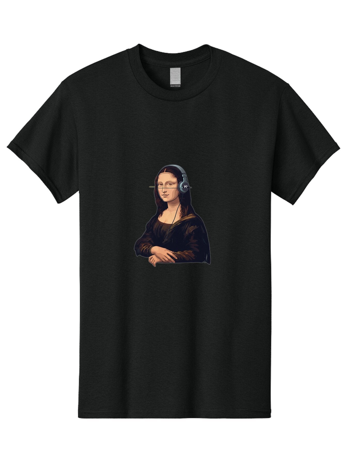 Mona-Lisa-With-Headphones-5 Men'S Graphic Tee, 100% Cotton, Comfortable Casual Summer Wear, Machine Washable, Vintage Camera, Old Camera, Antique Camera, Black Camera, Classic Photography, Photography Equipment, Nostalgic Device, Film Camera, Bam911 12
