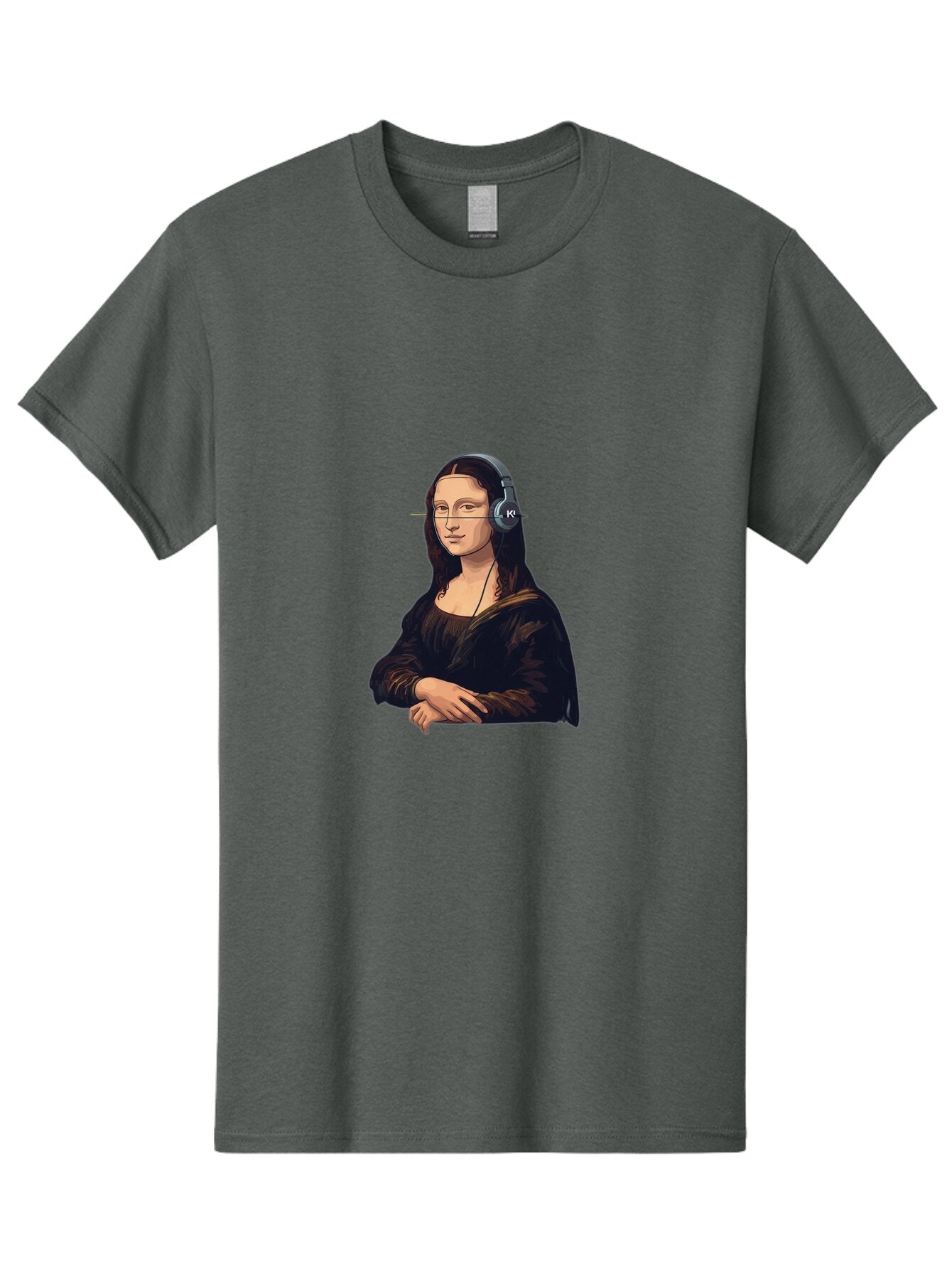 Mona-Lisa-With-Headphones-5 Men'S Graphic Tee, 100% Cotton, Comfortable Casual Summer Wear, Machine Washable, Vintage Camera, Old Camera, Antique Camera, Black Camera, Classic Photography, Photography Equipment, Nostalgic Device, Film Camera, Bam911 9