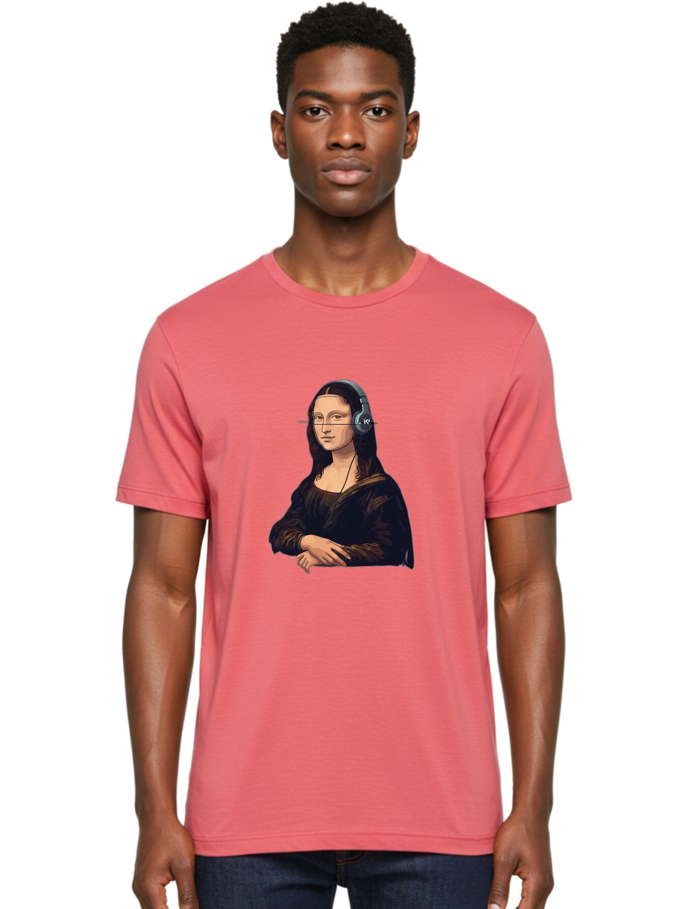 Mona-Lisa-With-Headphones-5 Men'S Graphic Tee, 100% Cotton, Comfortable Casual Summer Wear, Machine Washable, Vintage Camera, Old Camera, Antique Camera, Black Camera, Classic Photography, Photography Equipment, Nostalgic Device, Film Camera, Bam911 24