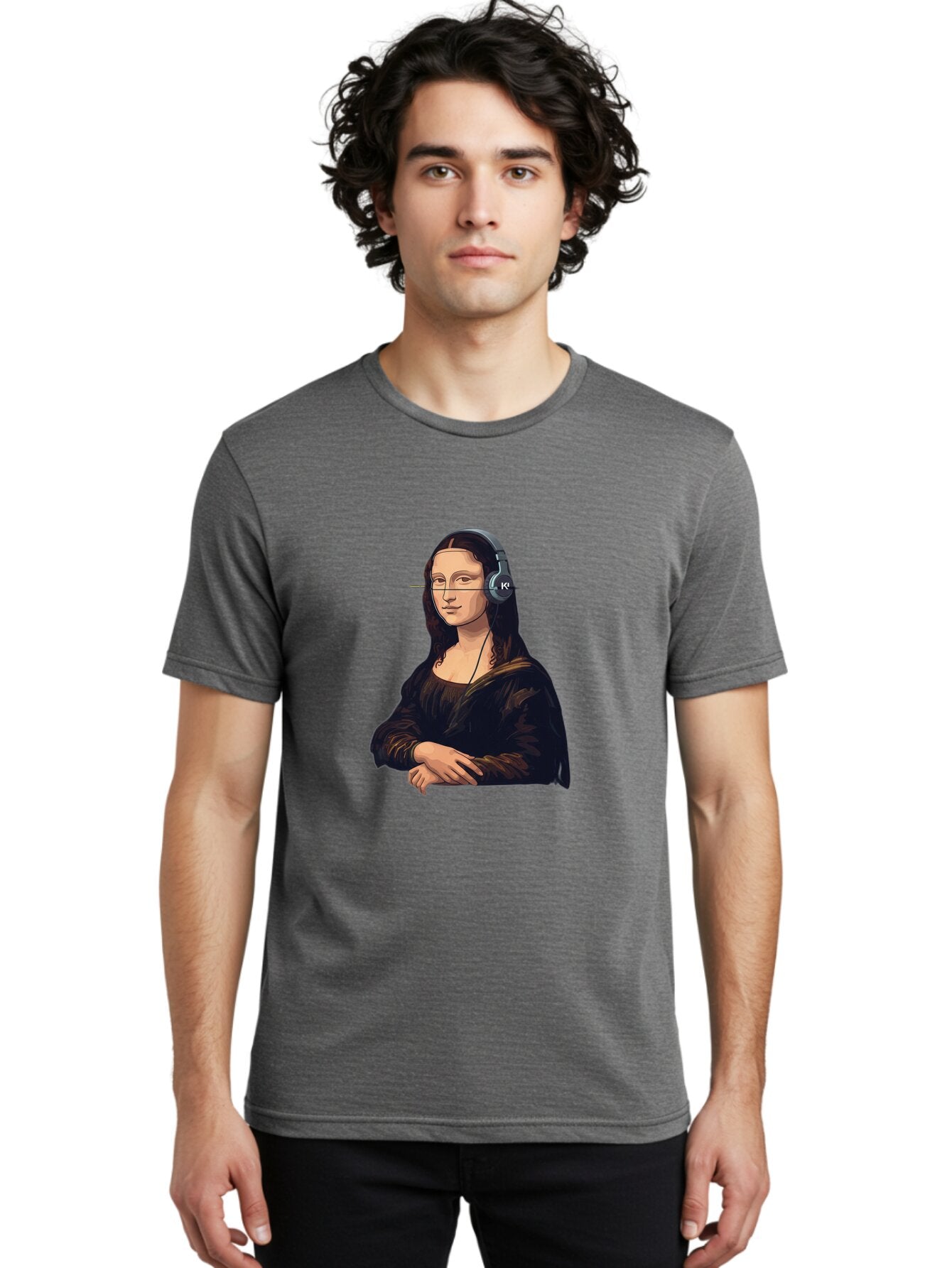 Mona-Lisa-With-Headphones-5 Men'S Graphic Tee, 100% Cotton, Comfortable Casual Summer Wear, Machine Washable, Vintage Camera, Old Camera, Antique Camera, Black Camera, Classic Photography, Photography Equipment, Nostalgic Device, Film Camera, Bam911 16