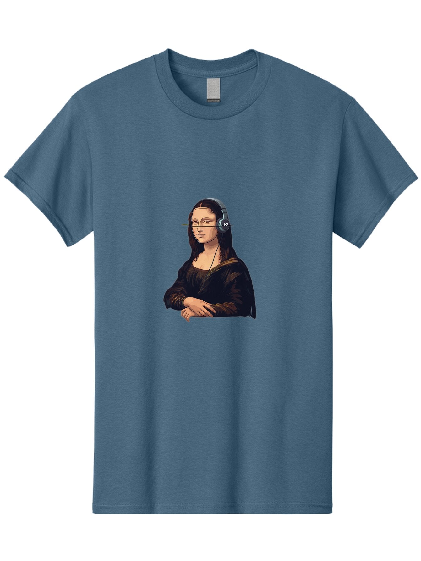 Mona-Lisa-With-Headphones-5 Men'S Graphic Tee, 100% Cotton, Comfortable Casual Summer Wear, Machine Washable, Vintage Camera, Old Camera, Antique Camera, Black Camera, Classic Photography, Photography Equipment, Nostalgic Device, Film Camera, Bam911