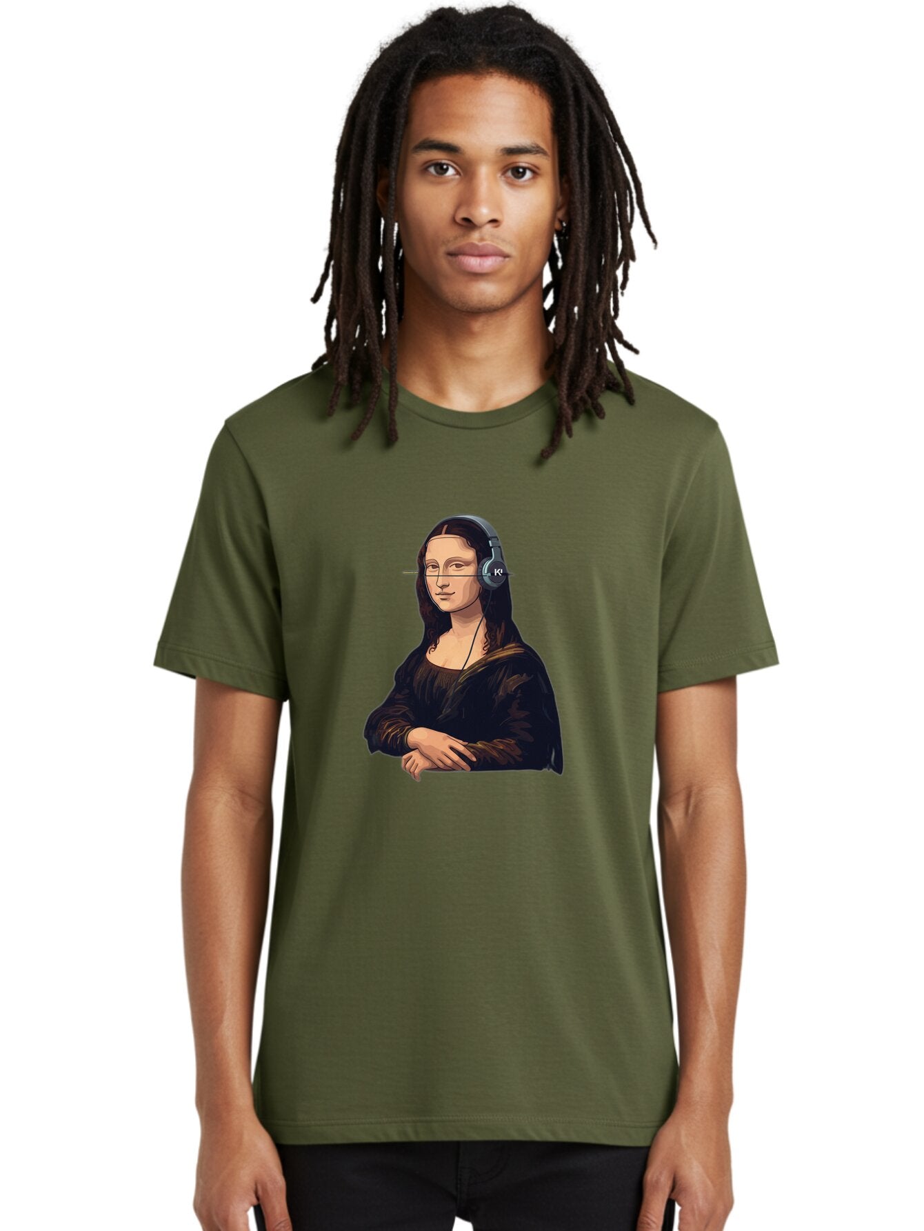 Mona-Lisa-With-Headphones-5 Men'S Graphic Tee, 100% Cotton, Comfortable Casual Summer Wear, Machine Washable, Vintage Camera, Old Camera, Antique Camera, Black Camera, Classic Photography, Photography Equipment, Nostalgic Device, Film Camera, Bam911 29