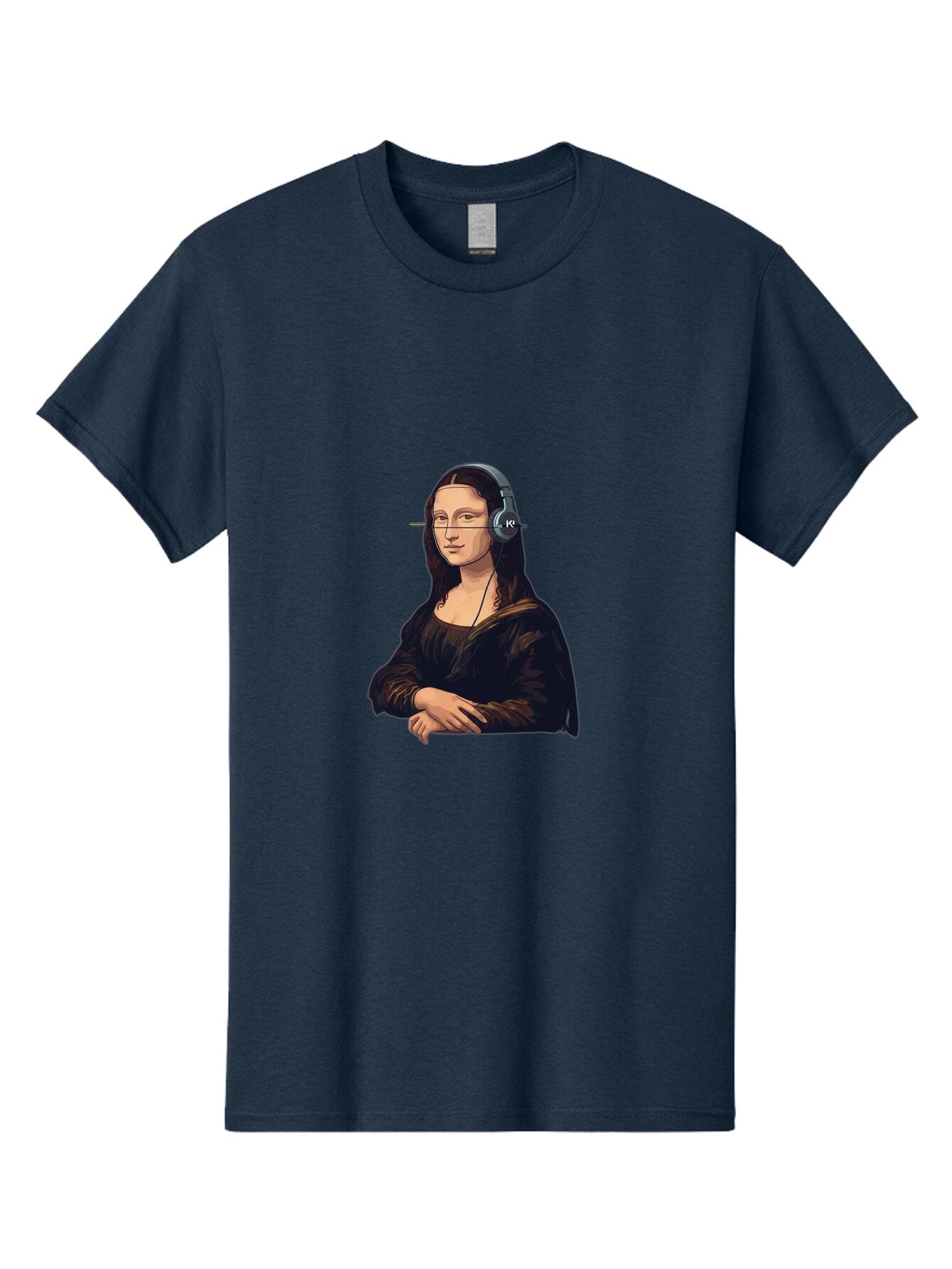 Mona-Lisa-With-Headphones-5 Men'S Graphic Tee, 100% Cotton, Comfortable Casual Summer Wear, Machine Washable, Vintage Camera, Old Camera, Antique Camera, Black Camera, Classic Photography, Photography Equipment, Nostalgic Device, Film Camera, Bam911 3
