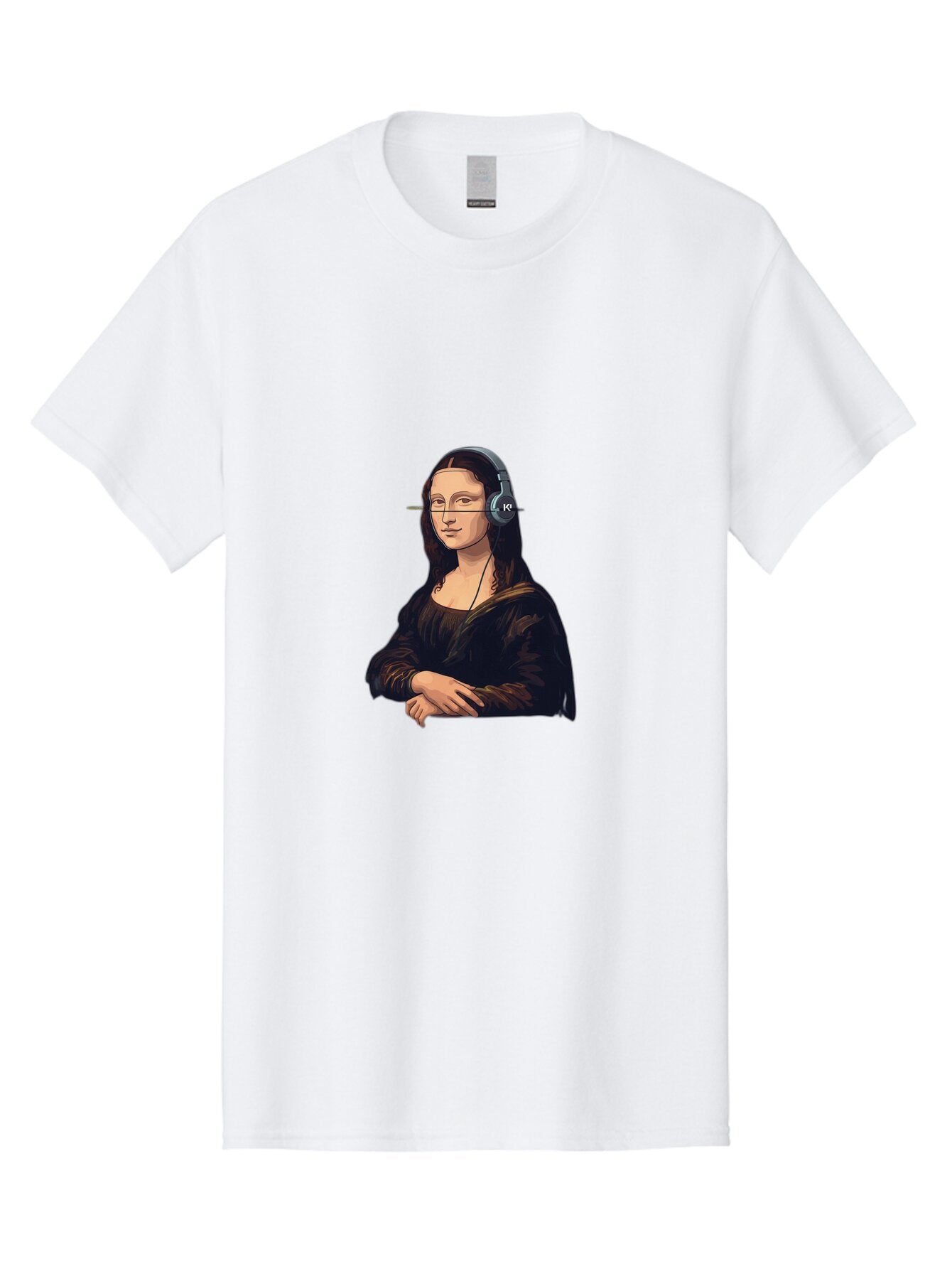 Mona-Lisa-With-Headphones-5 Men'S Graphic Tee, 100% Cotton, Comfortable Casual Summer Wear, Machine Washable, Vintage Camera, Old Camera, Antique Camera, Black Camera, Classic Photography, Photography Equipment, Nostalgic Device, Film Camera, Bam911 11
