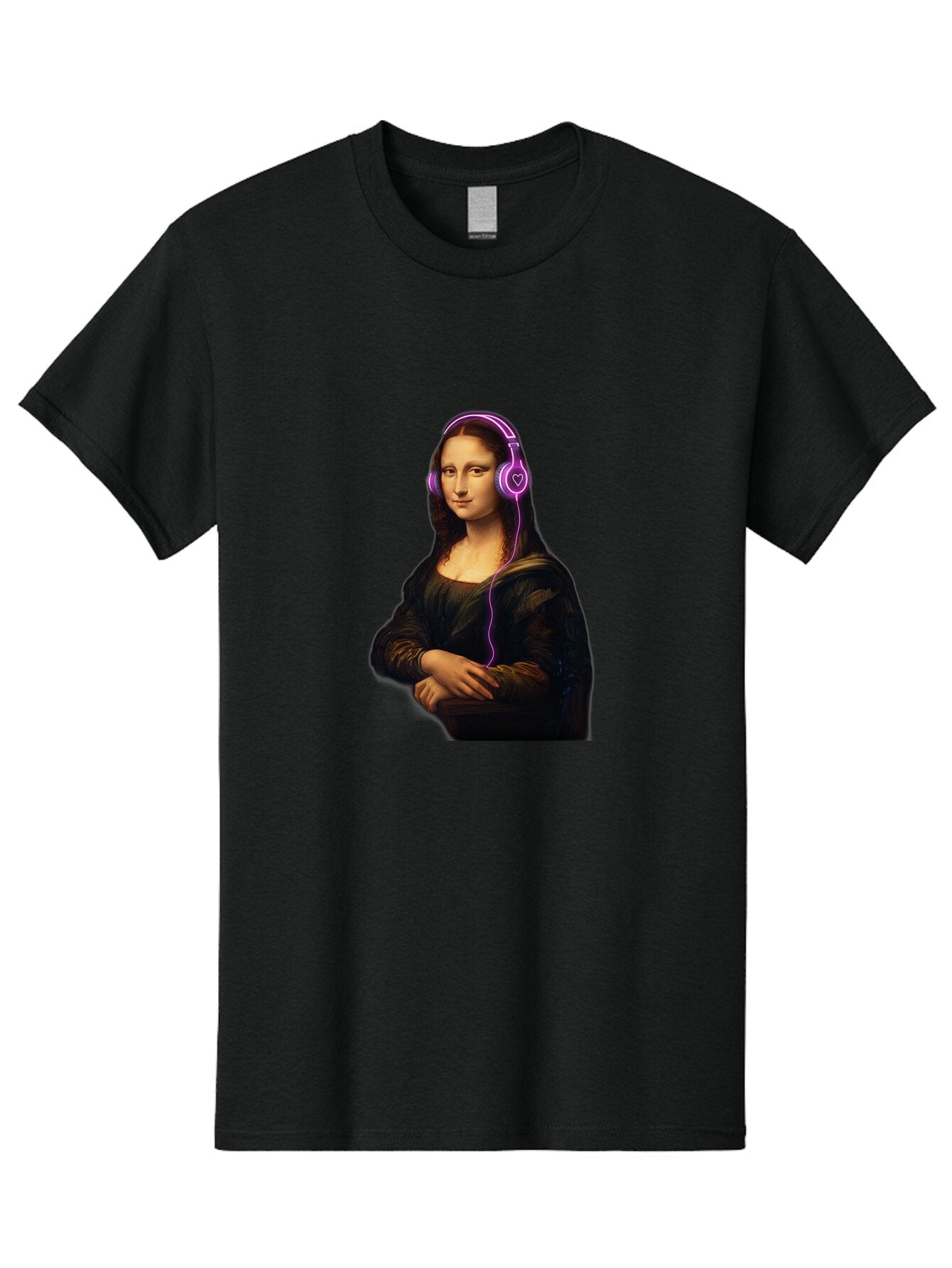 Mona-Lisa-With-Headphones Men'S Graphic Tee, 100% Cotton, Comfortable Casual Summer Wear, Machine Washable, Vintage Camera, Old Camera, Antique Camera, Black Camera, Classic Photography, Photography Equipment, Nostalgic Device, Film Camera, Bam912 12