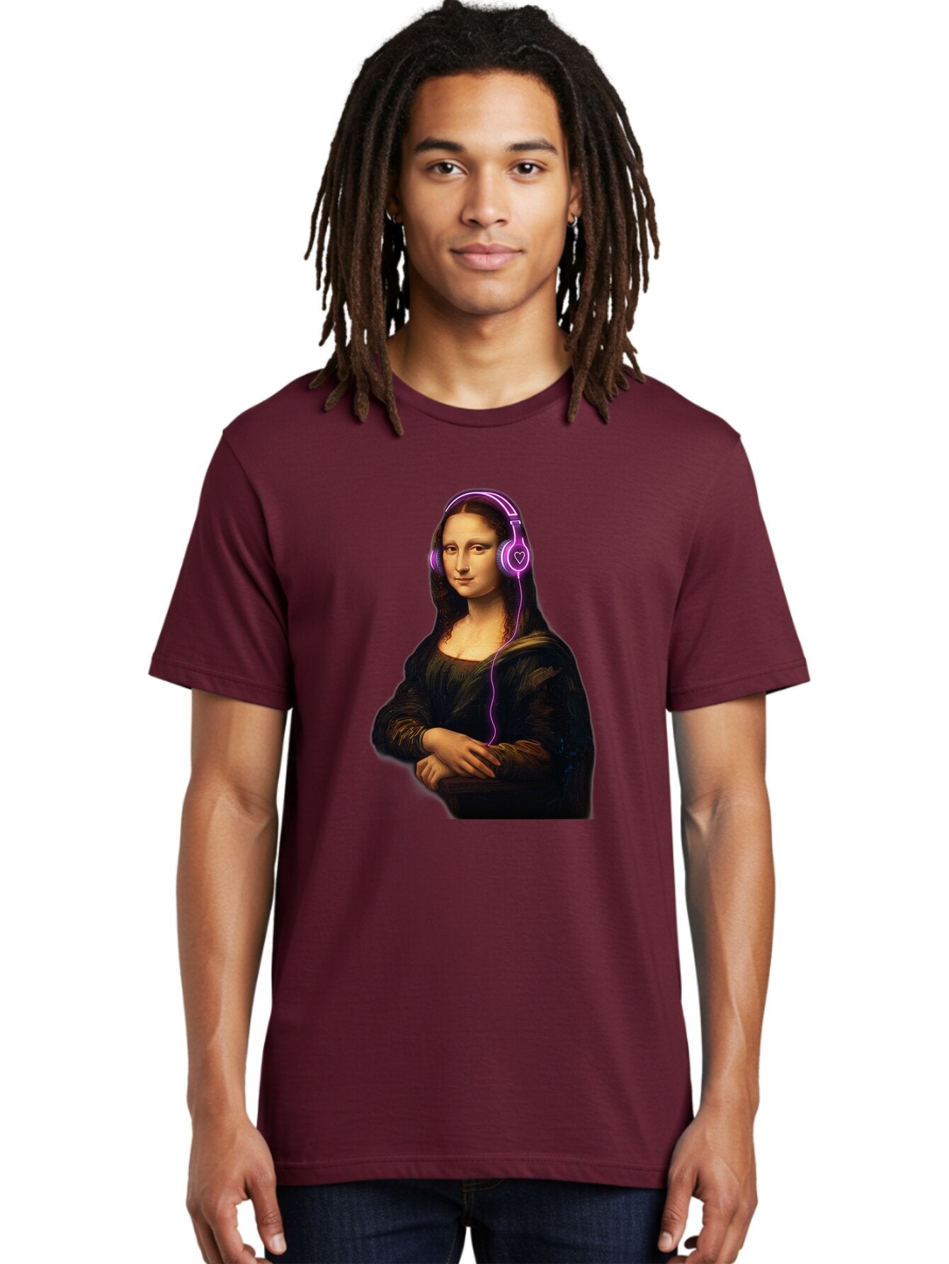 Mona-Lisa-With-Headphones Men'S Graphic Tee, 100% Cotton, Comfortable Casual Summer Wear, Machine Washable, Vintage Camera, Old Camera, Antique Camera, Black Camera, Classic Photography, Photography Equipment, Nostalgic Device, Film Camera, Bam912 27