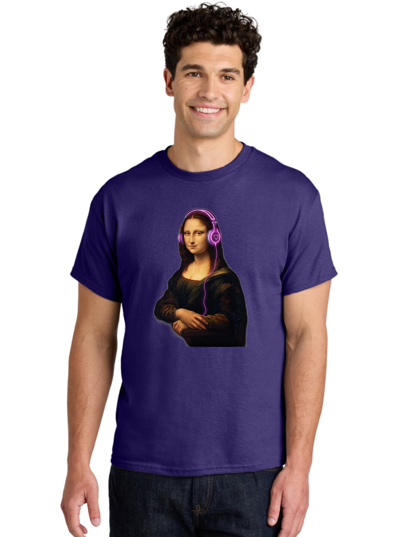Mona-Lisa-With-Headphones Men'S Graphic Tee, 100% Cotton, Comfortable Casual Summer Wear, Machine Washable, Vintage Camera, Old Camera, Antique Camera, Black Camera, Classic Photography, Photography Equipment, Nostalgic Device, Film Camera, Bam912 30