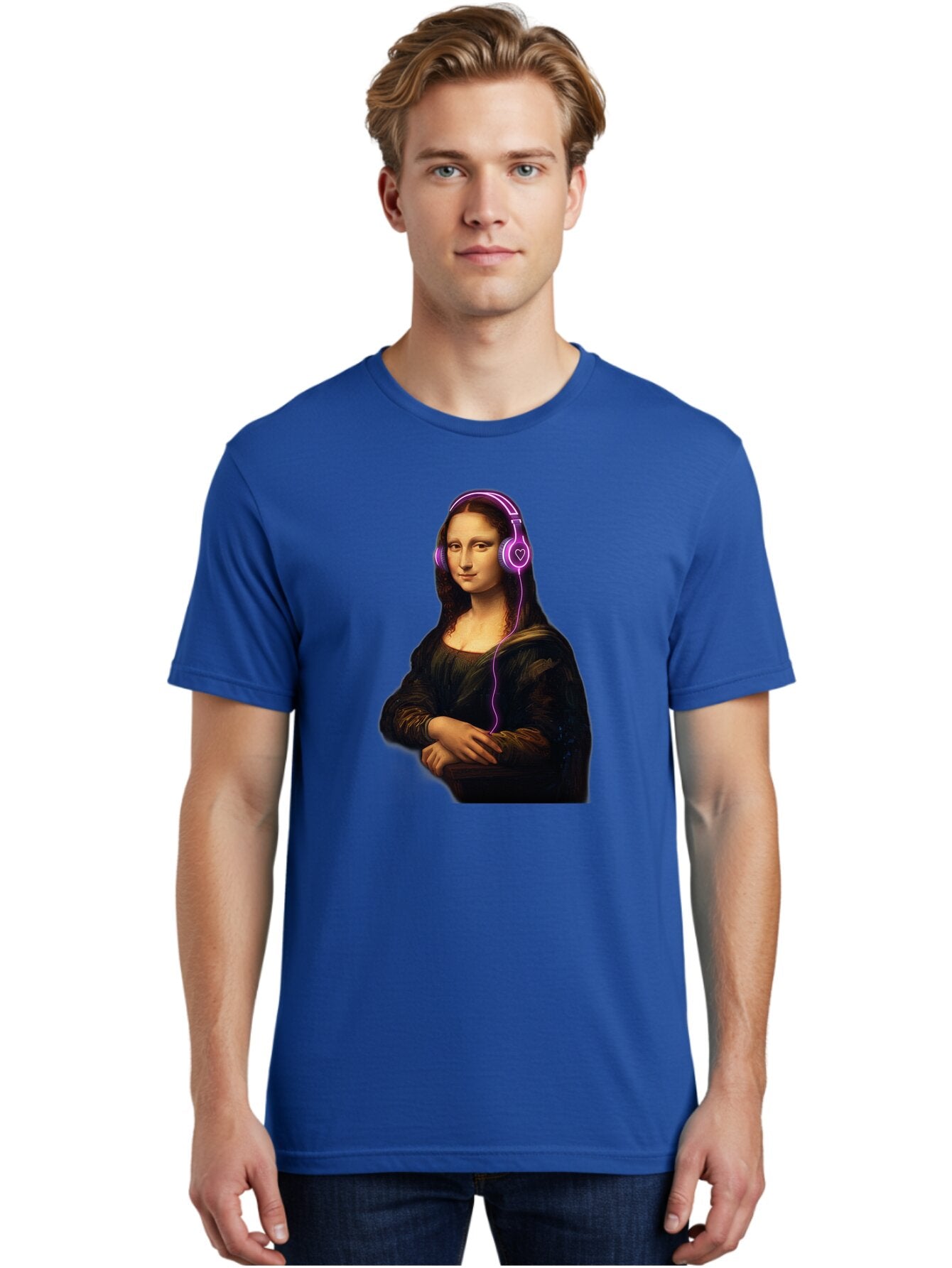 Mona-Lisa-With-Headphones Men'S Graphic Tee, 100% Cotton, Comfortable Casual Summer Wear, Machine Washable, Vintage Camera, Old Camera, Antique Camera, Black Camera, Classic Photography, Photography Equipment, Nostalgic Device, Film Camera, Bam912 21