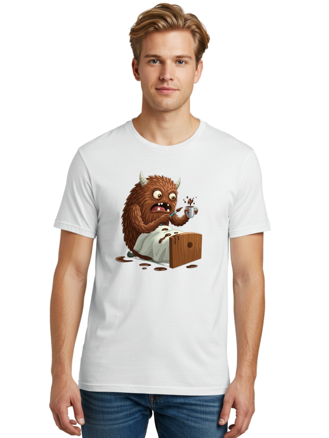 Monster-Drinking-Coffee Men'S Graphic Tee, 100% Cotton, Comfortable Casual Summer Wear, Machine Washable, Vintage Camera, Old Camera, Antique Camera, Black Camera, Classic Photography, Photography Equipment, Nostalgic Device, Film Camera, Bam915 20