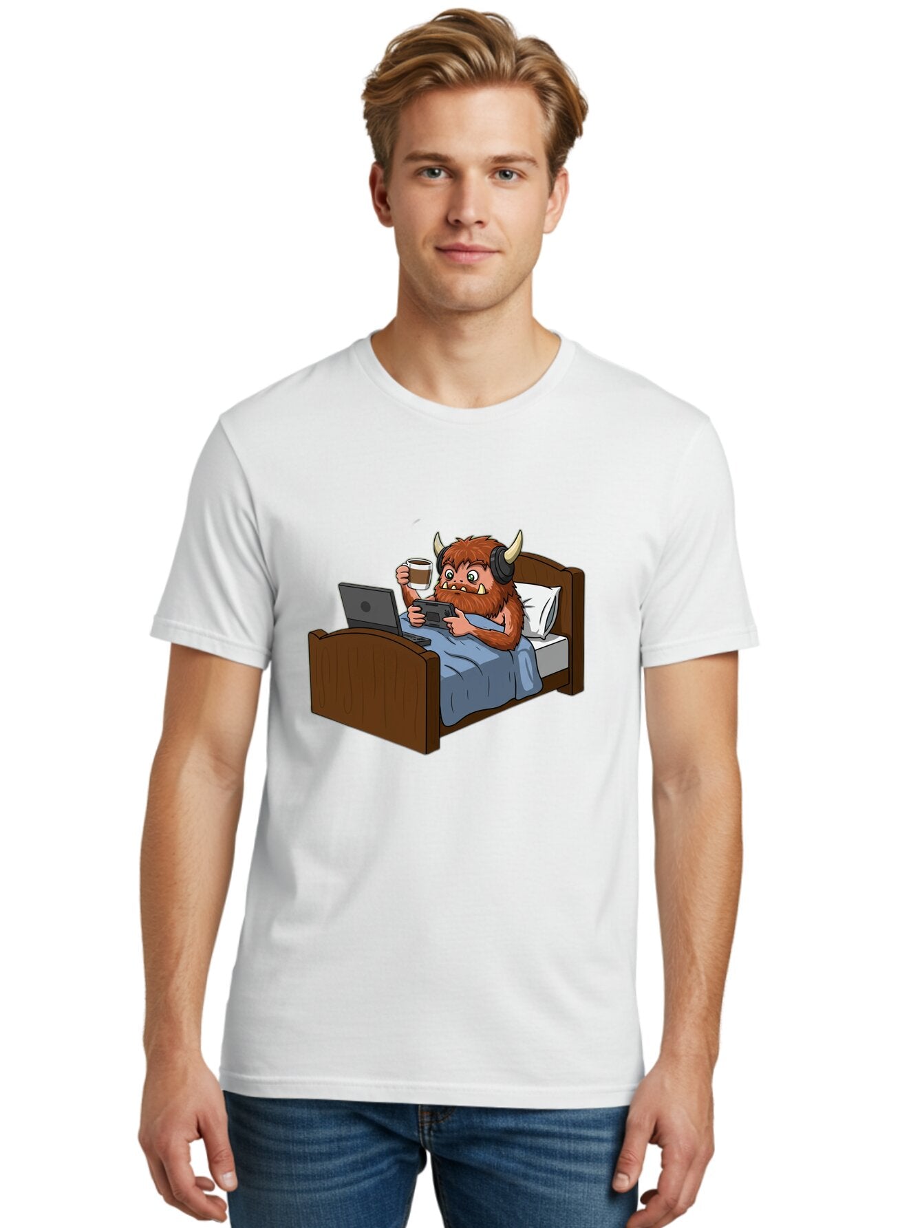 Monster-Relaxing-On-Bed Men'S Graphic Tee, 100% Cotton, Comfortable Casual Summer Wear, Machine Washable, Vintage Camera, Old Camera, Antique Camera, Black Camera, Classic Photography, Photography Equipment, Nostalgic Device, Film Camera, Bam919 18