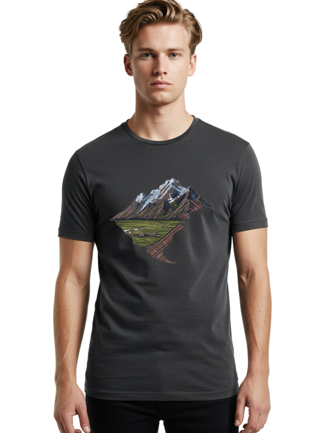 Mountain-Landscape-1 Men'S Graphic Tee, 100% Cotton, Comfortable Casual Summer Wear, Machine Washable, Vintage Camera, Old Camera, Antique Camera, Black Camera, Classic Photography, Photography Equipment, Nostalgic Device, Film Camera, Bam933 16