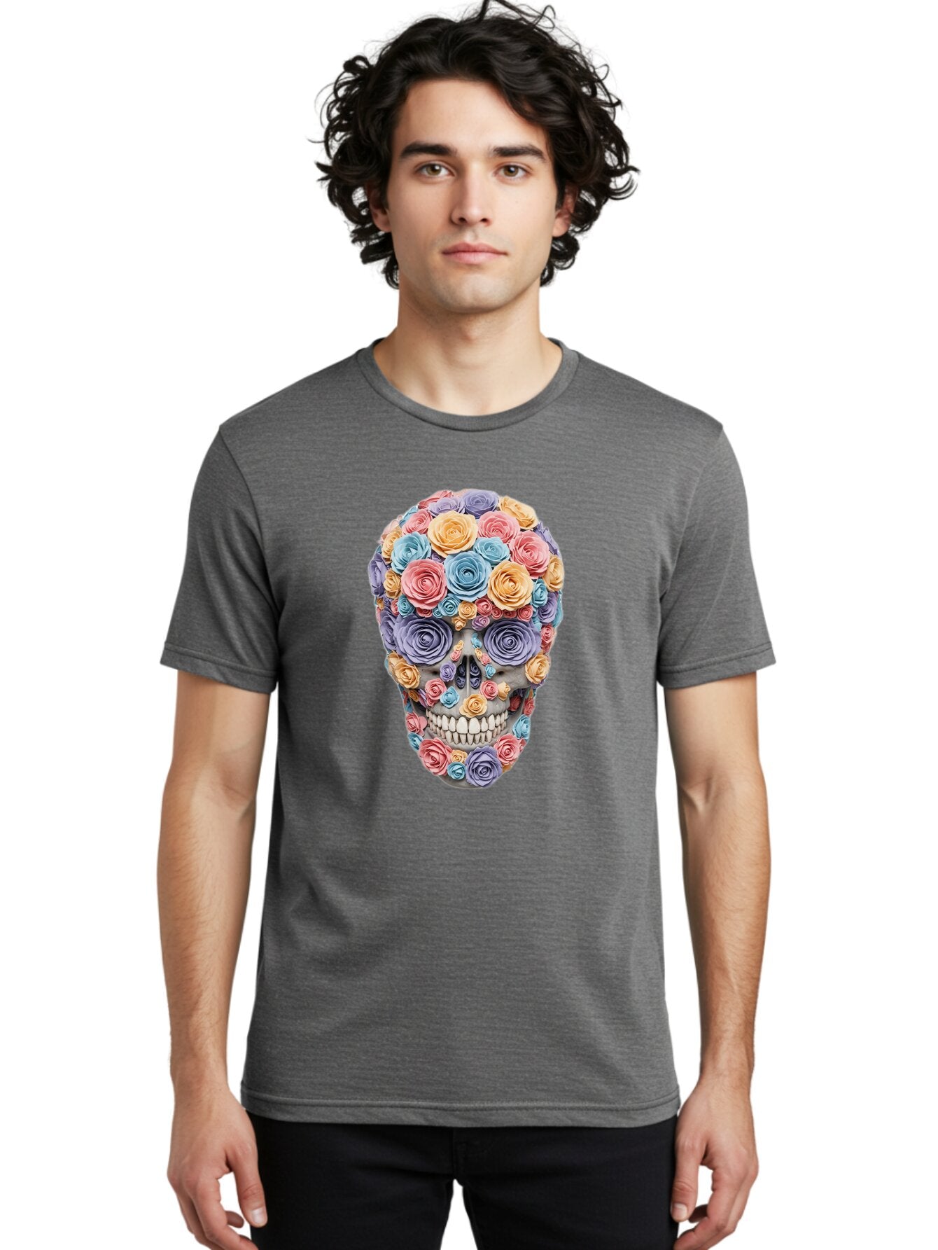 Multicolor-Floral-Skull-1 Men'S Graphic Tee, 100% Cotton, Comfortable Casual Summer Wear, Machine Washable, Vintage Camera, Old Camera, Antique Camera, Black Camera, Classic Photography, Photography Equipment, Nostalgic Device, Film Camera, Bam957 28