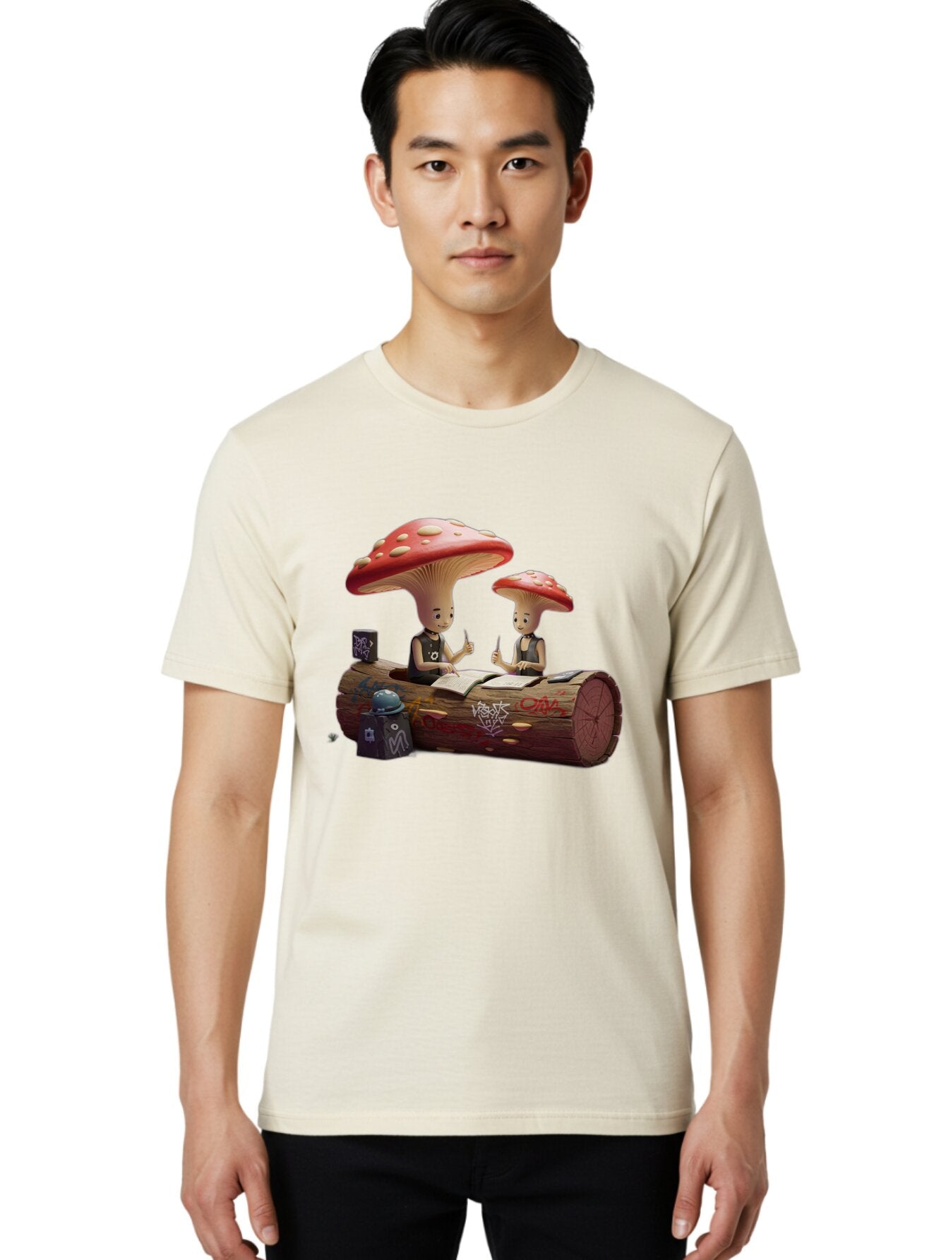 Mushroom-Characters-Studying Men'S Graphic Tee, 100% Cotton, Comfortable Casual Summer Wear, Machine Washable, Vintage Camera, Old Camera, Antique Camera, Black Camera, Classic Photography, Photography Equipment, Nostalgic Device, Film Camera, Bam959 17