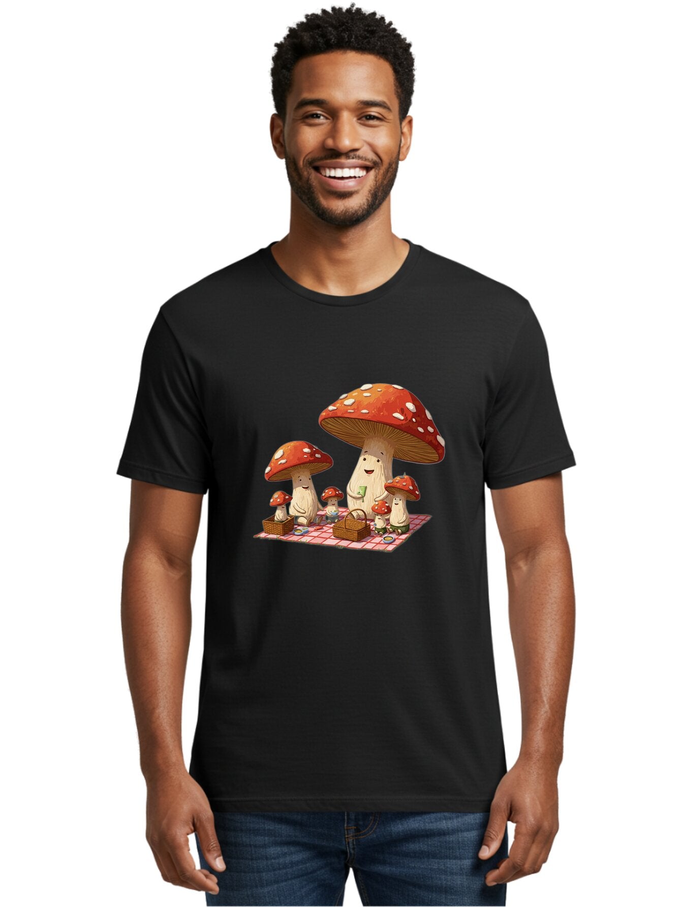 Mushroom-Family-Picnic-2 Men'S Graphic Tee, 100% Cotton, Comfortable Casual Summer Wear, Machine Washable, Vintage Camera, Old Camera, Antique Camera, Black Camera, Classic Photography, Photography Equipment, Nostalgic Device, Film Camera, Bam962 30