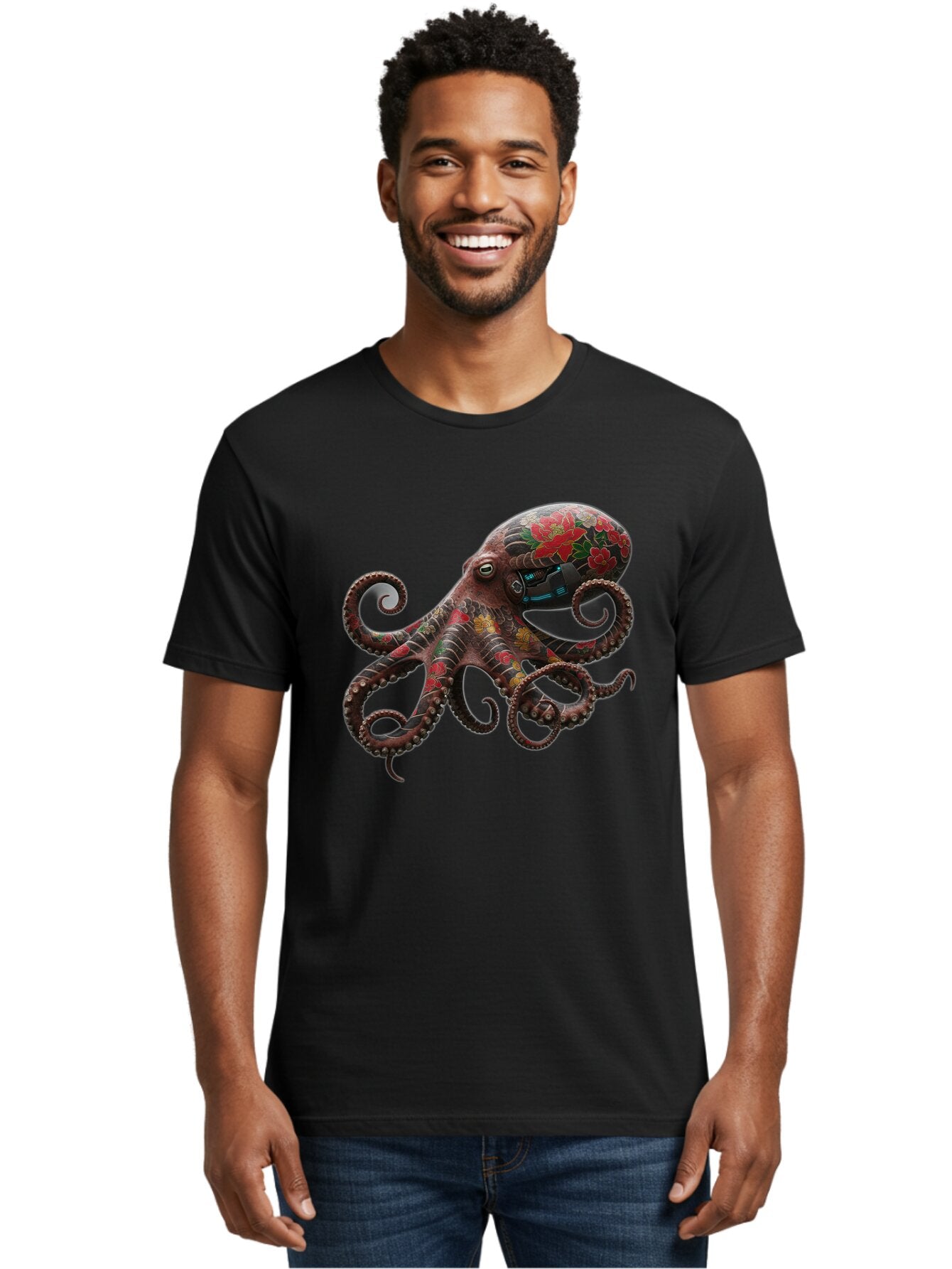 Octopus-With-Floral-Pattern Men'S Graphic Tee, 100% Cotton, Comfortable Casual Summer Wear, Machine Washable, Vintage Camera, Old Camera, Antique Camera, Black Camera, Classic Photography, Photography Equipment, Nostalgic Device, Film Camera, Bam996 18
