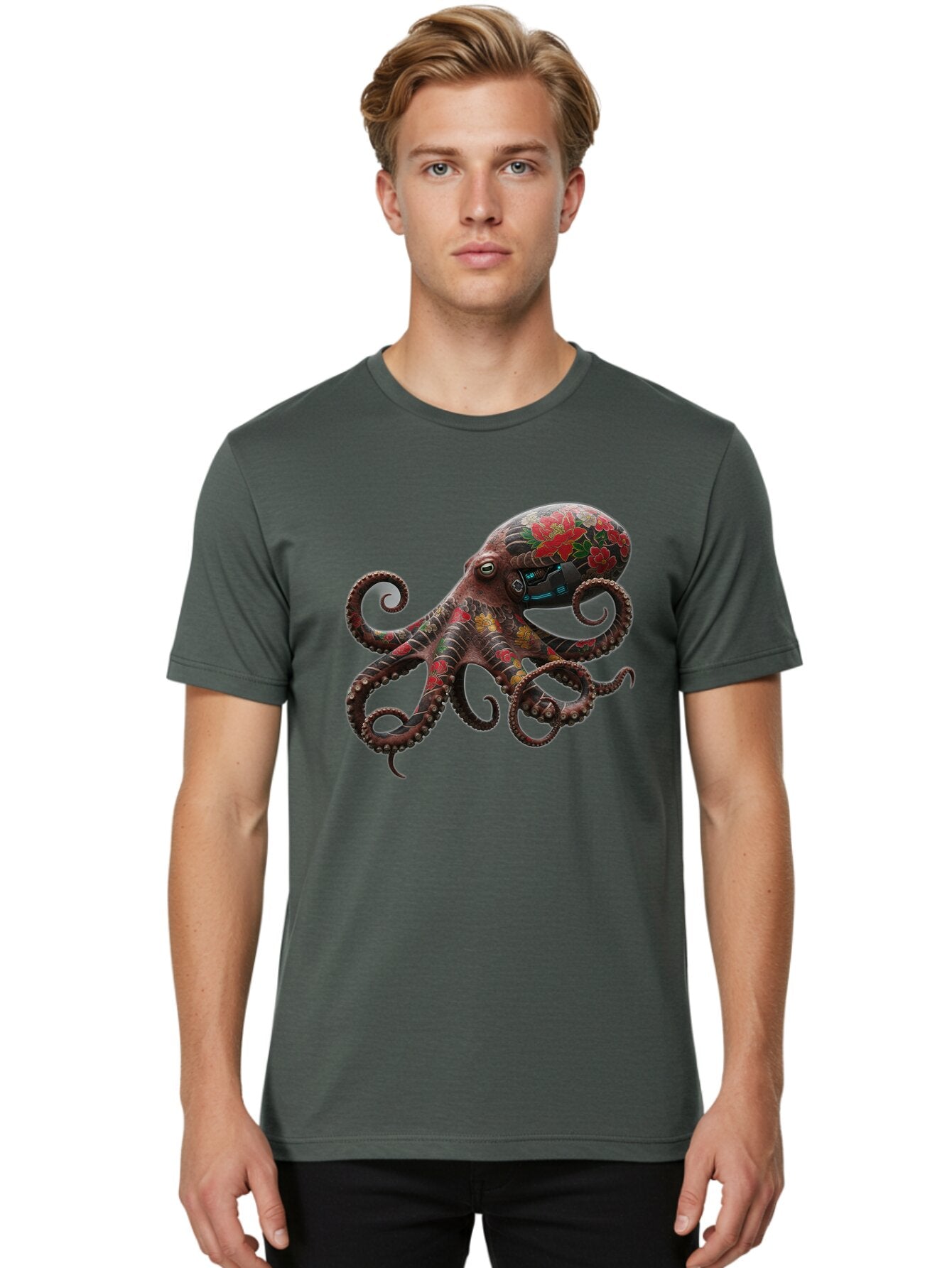 Octopus-With-Floral-Pattern Men'S Graphic Tee, 100% Cotton, Comfortable Casual Summer Wear, Machine Washable, Vintage Camera, Old Camera, Antique Camera, Black Camera, Classic Photography, Photography Equipment, Nostalgic Device, Film Camera, Bam996 23