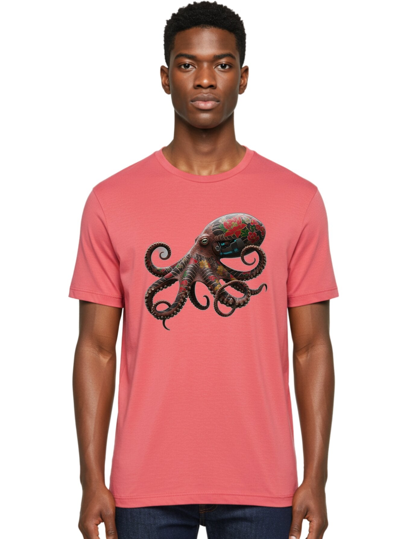 Octopus-With-Floral-Pattern Men'S Graphic Tee, 100% Cotton, Comfortable Casual Summer Wear, Machine Washable, Vintage Camera, Old Camera, Antique Camera, Black Camera, Classic Photography, Photography Equipment, Nostalgic Device, Film Camera, Bam996 30
